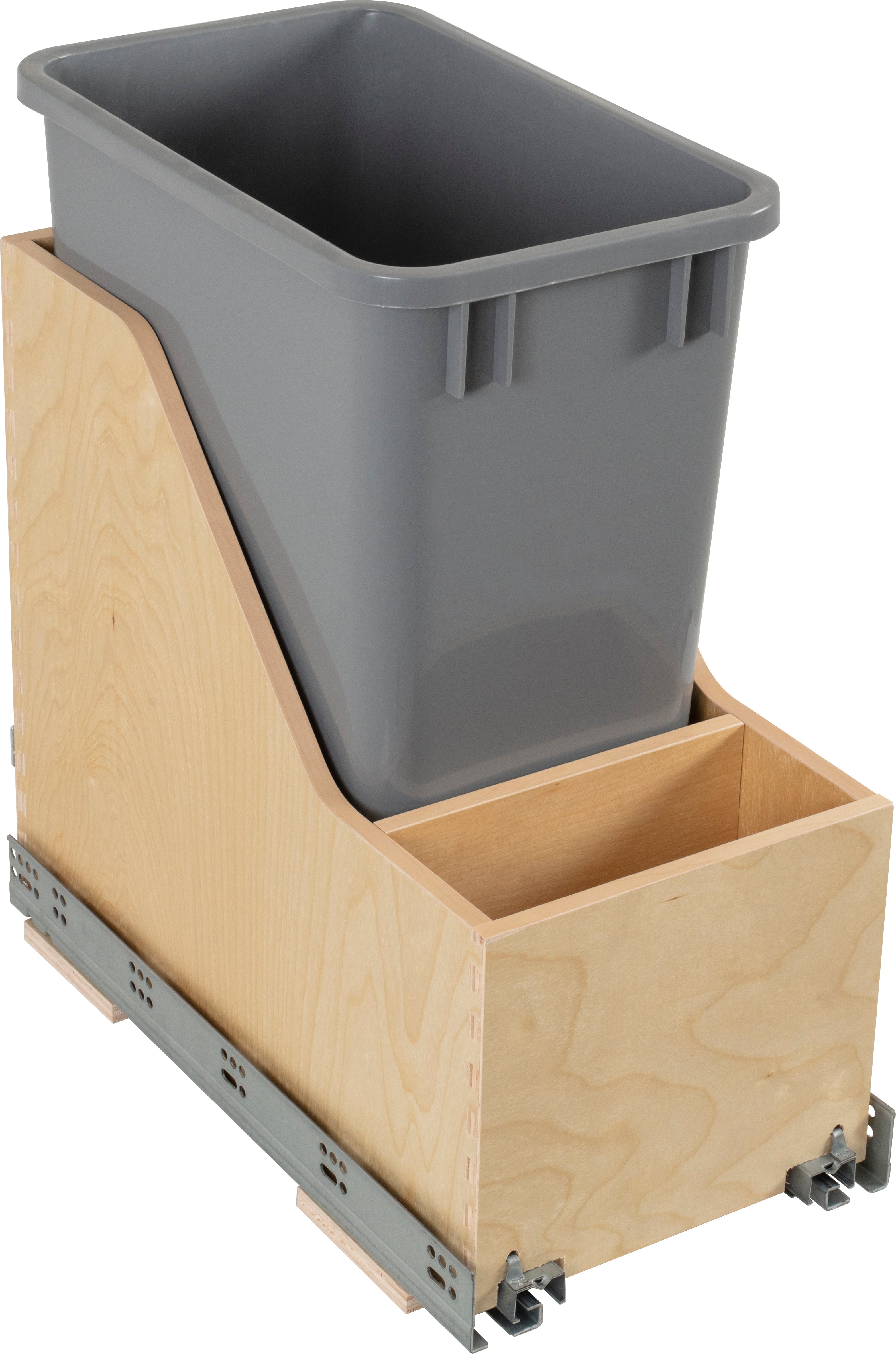 Single 35 Quart Wood Bottom-Mount Soft-close Vanity Trashcan Rollout for Door Mounting, Includes One White Can | KitchBath