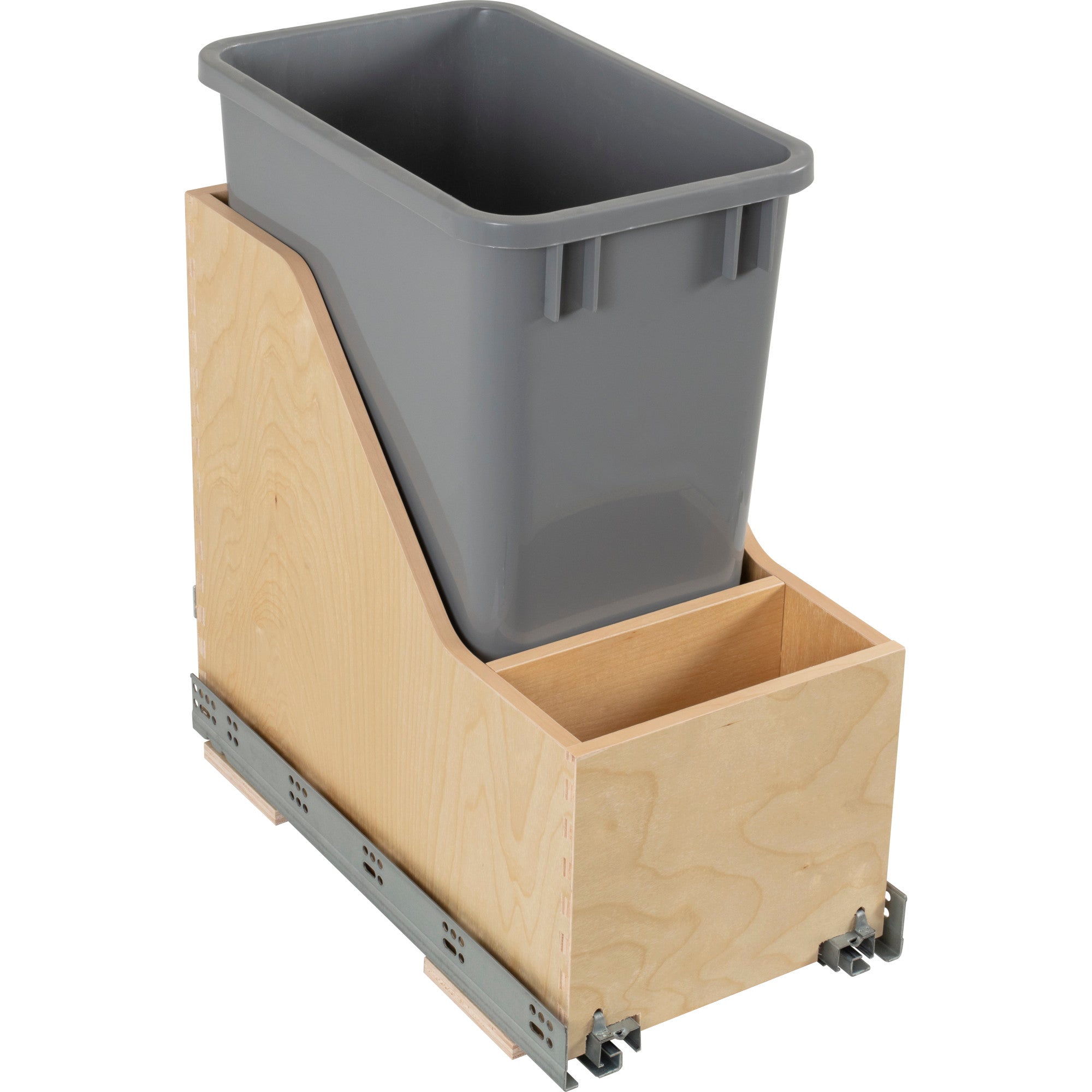 Single 35 Quart Wood Bottom-Mount Soft-close Vanity Trashcan Rollout for Door Mounting, Includes One White Can | KitchBath