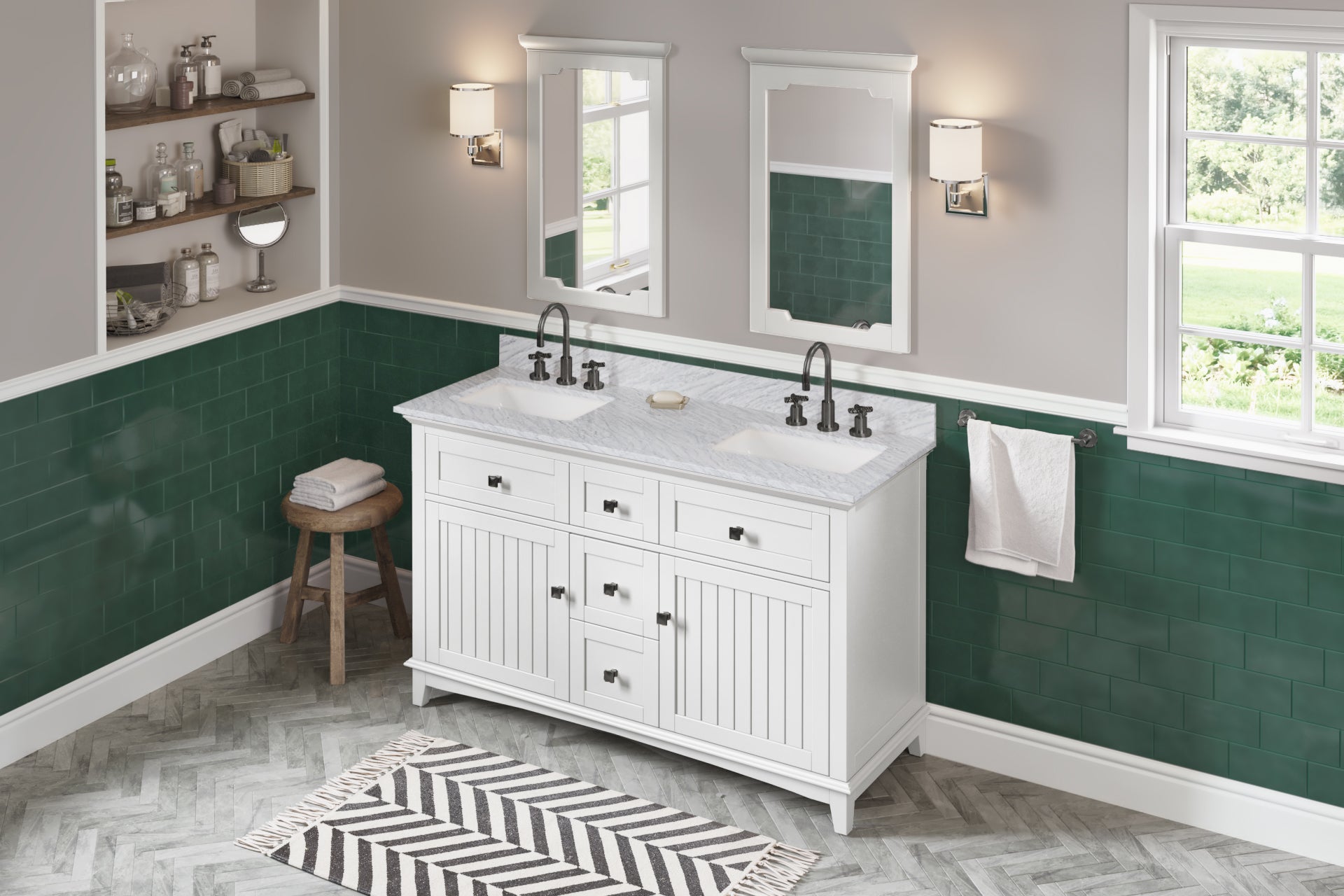 60" White Savino Vanity, double bowl | KitchBath