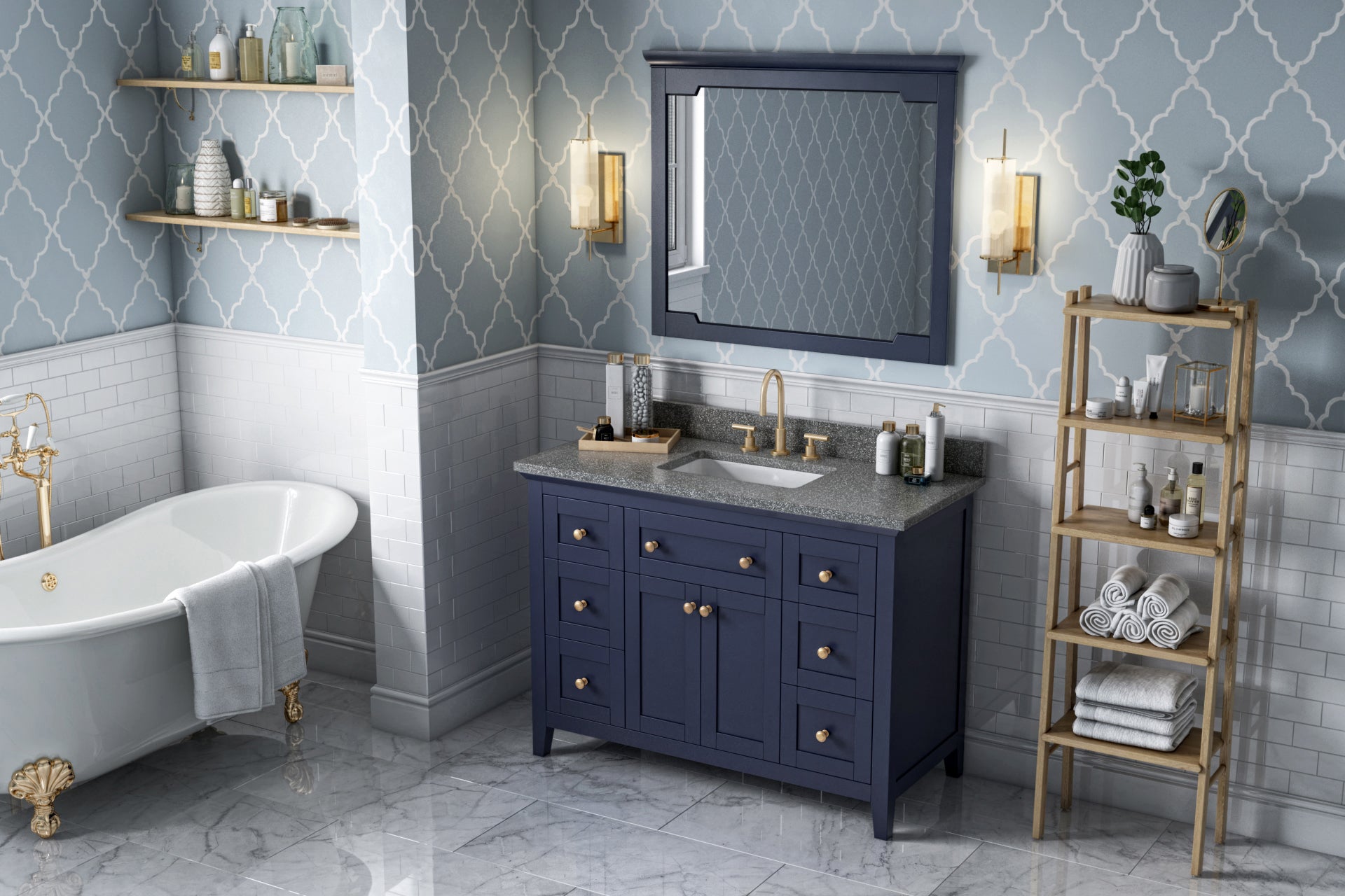 48" Hale Blue Chatham Vanity, Boulder Cultured Marble Vanity Top, undermount rectangle bowl