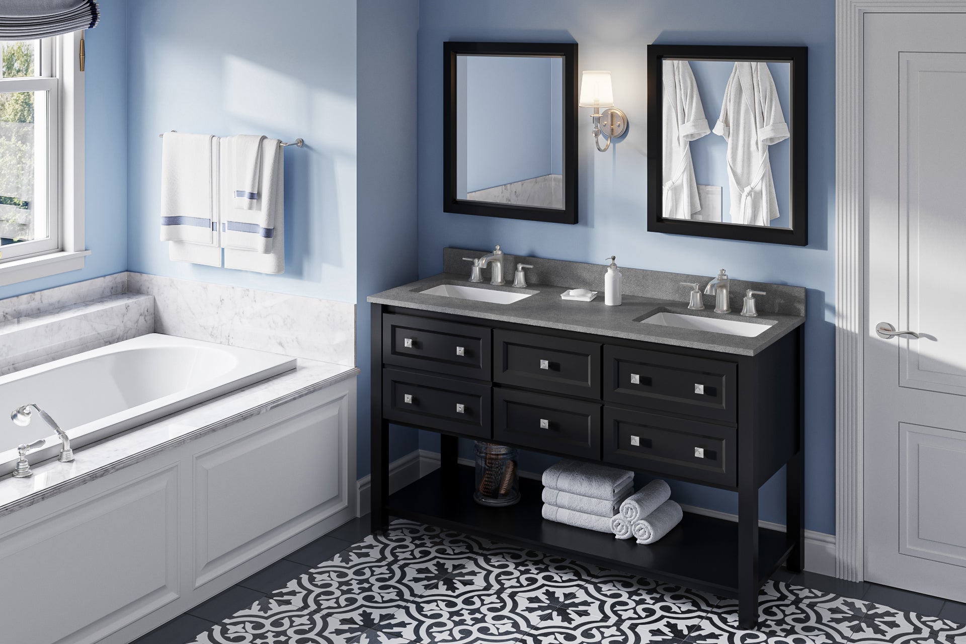 60" Black Adler Vanity, double bowl | KitchBath