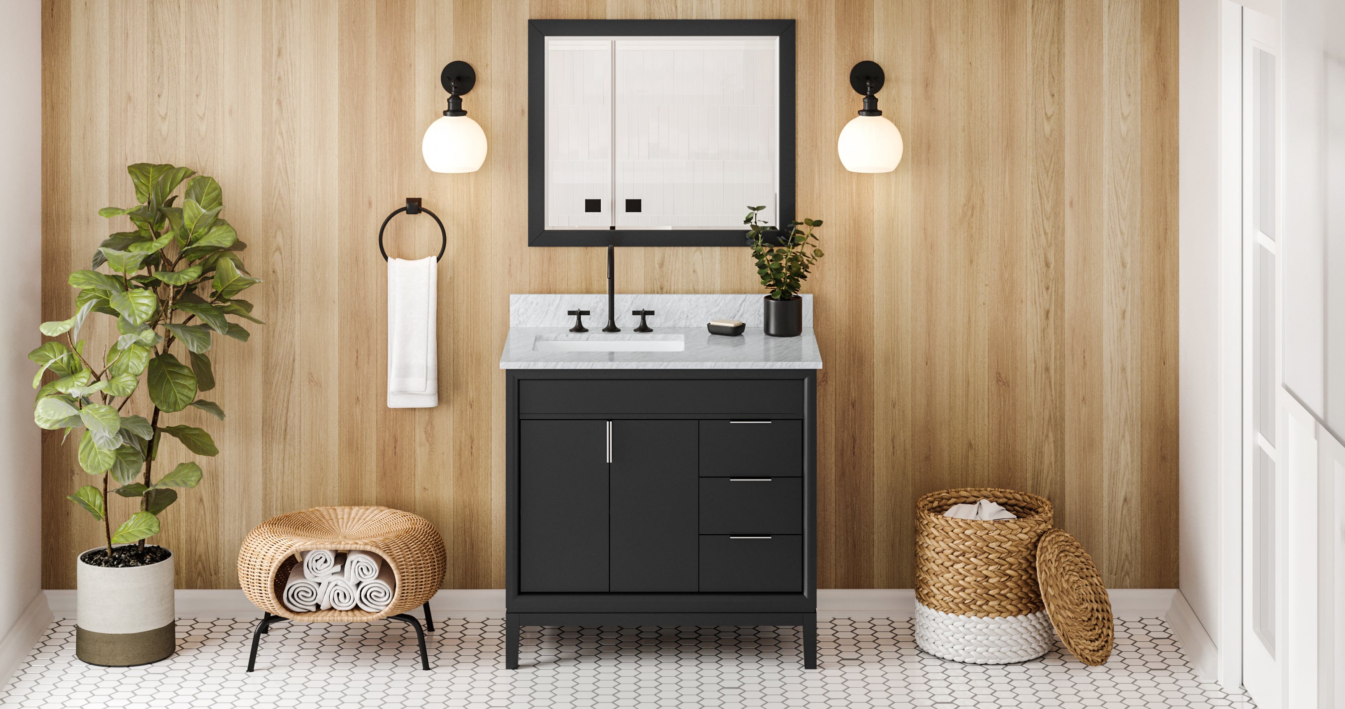36" Black Theodora Vanity, left offset | KitchBath