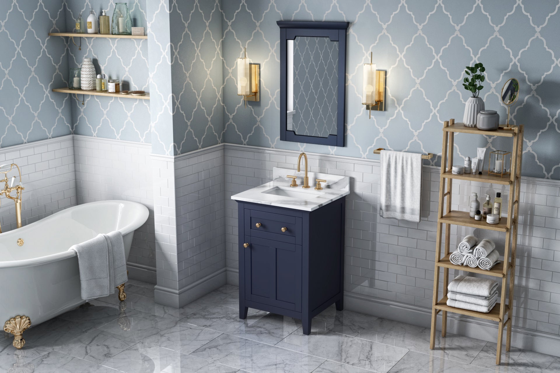 24" Hale Blue Chatham Vanity, Calacatta Vienna Quartz Vanity Top, undermount rectangle bowl