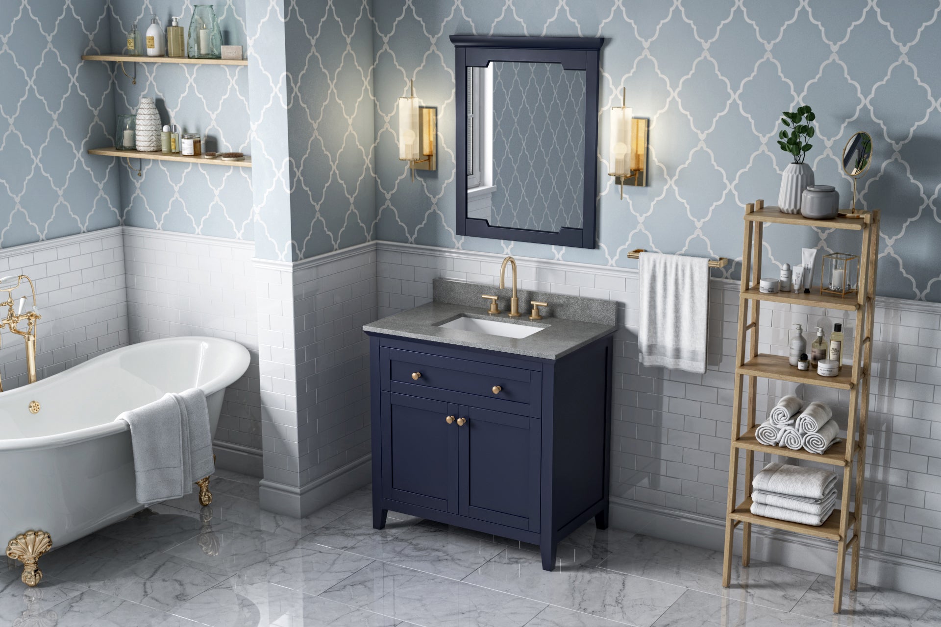 36" Hale Blue Chatham Vanity, Steel Grey Cultured Marble Vanity Top, undermount rectangle bowl