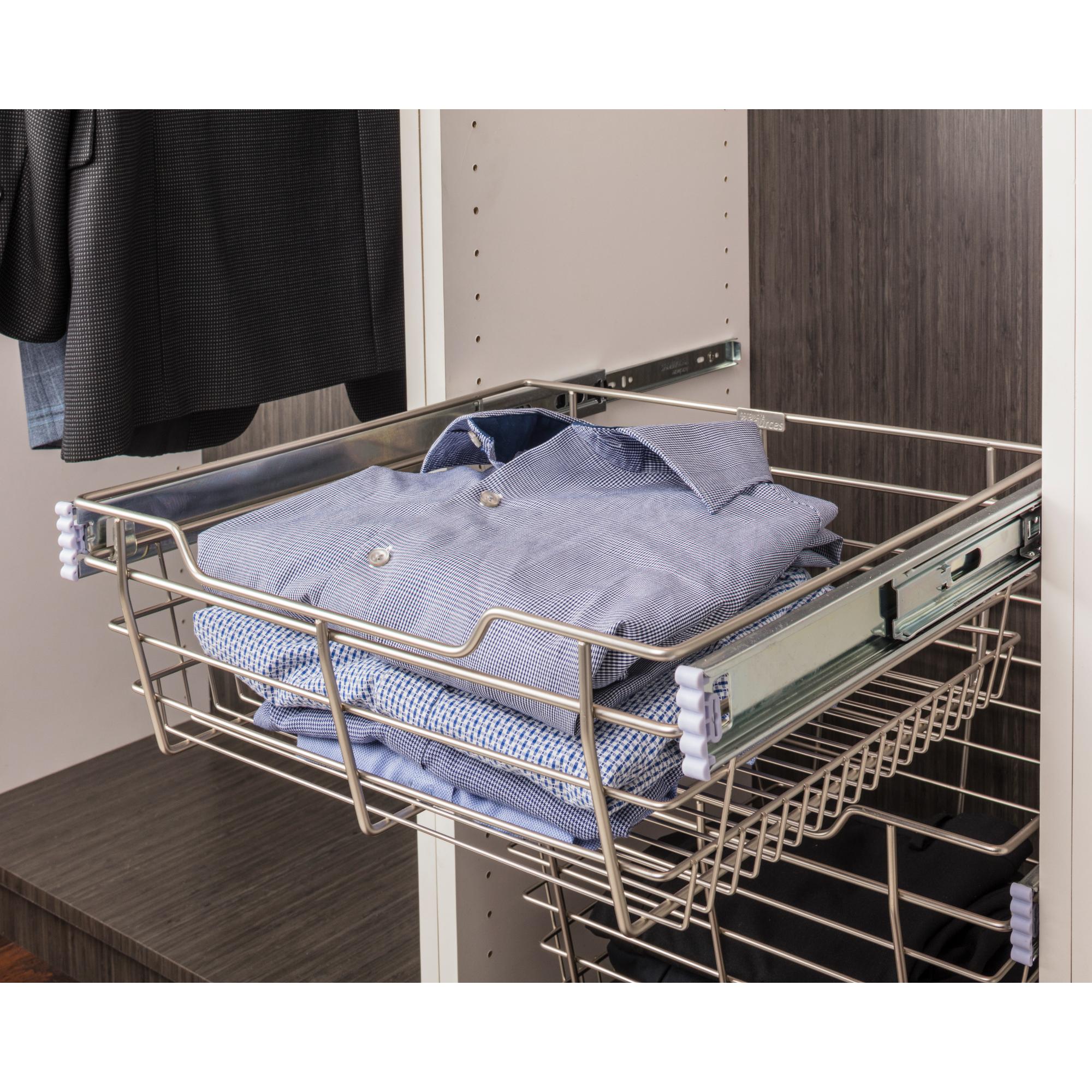 Chrome Closet Pullout Basket with Slides 16"D x 17"W x 6"H | KitchBath