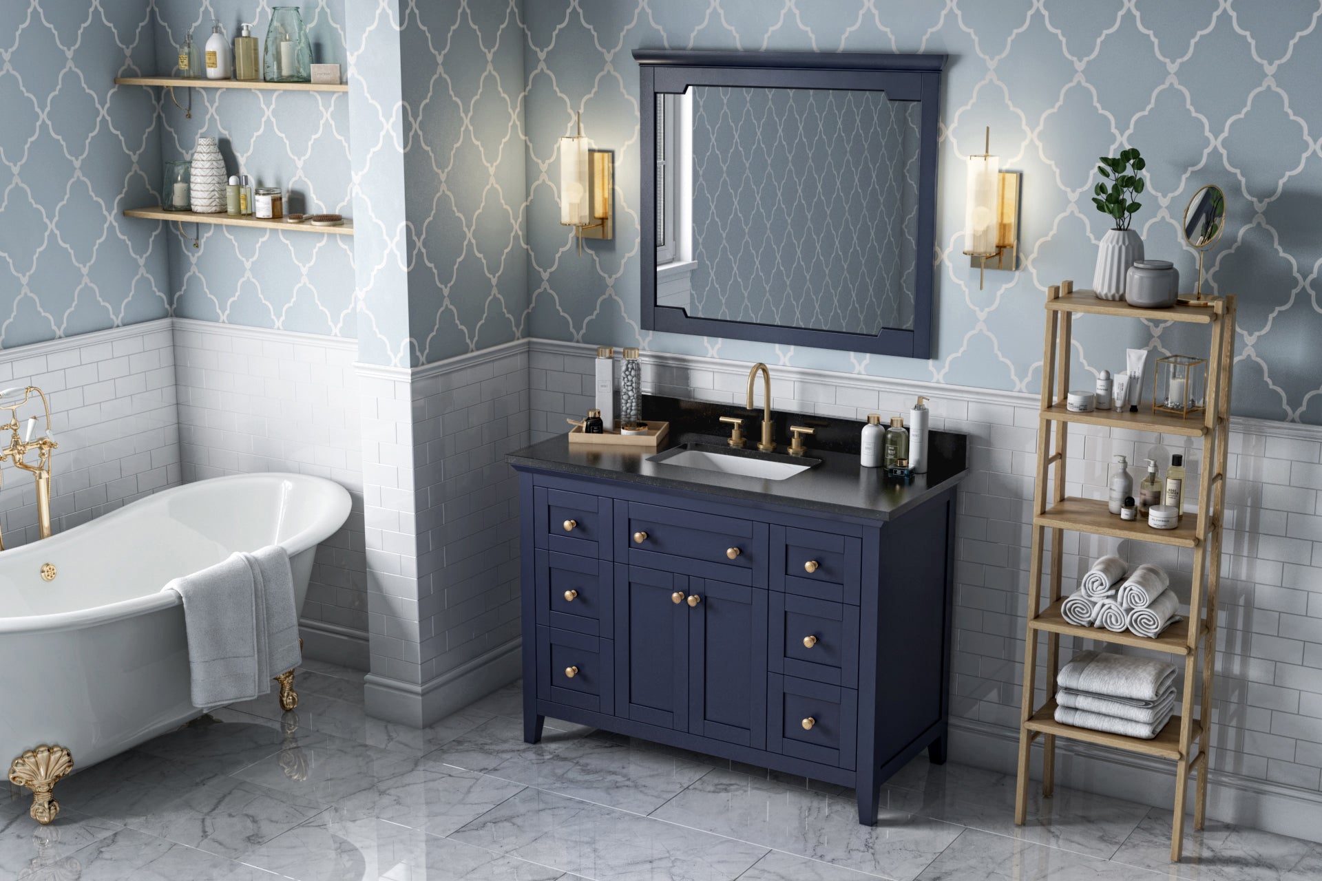 48" Hale Blue Chatham Vanity, Black Granite Vanity Top, undermount rectangle bowl