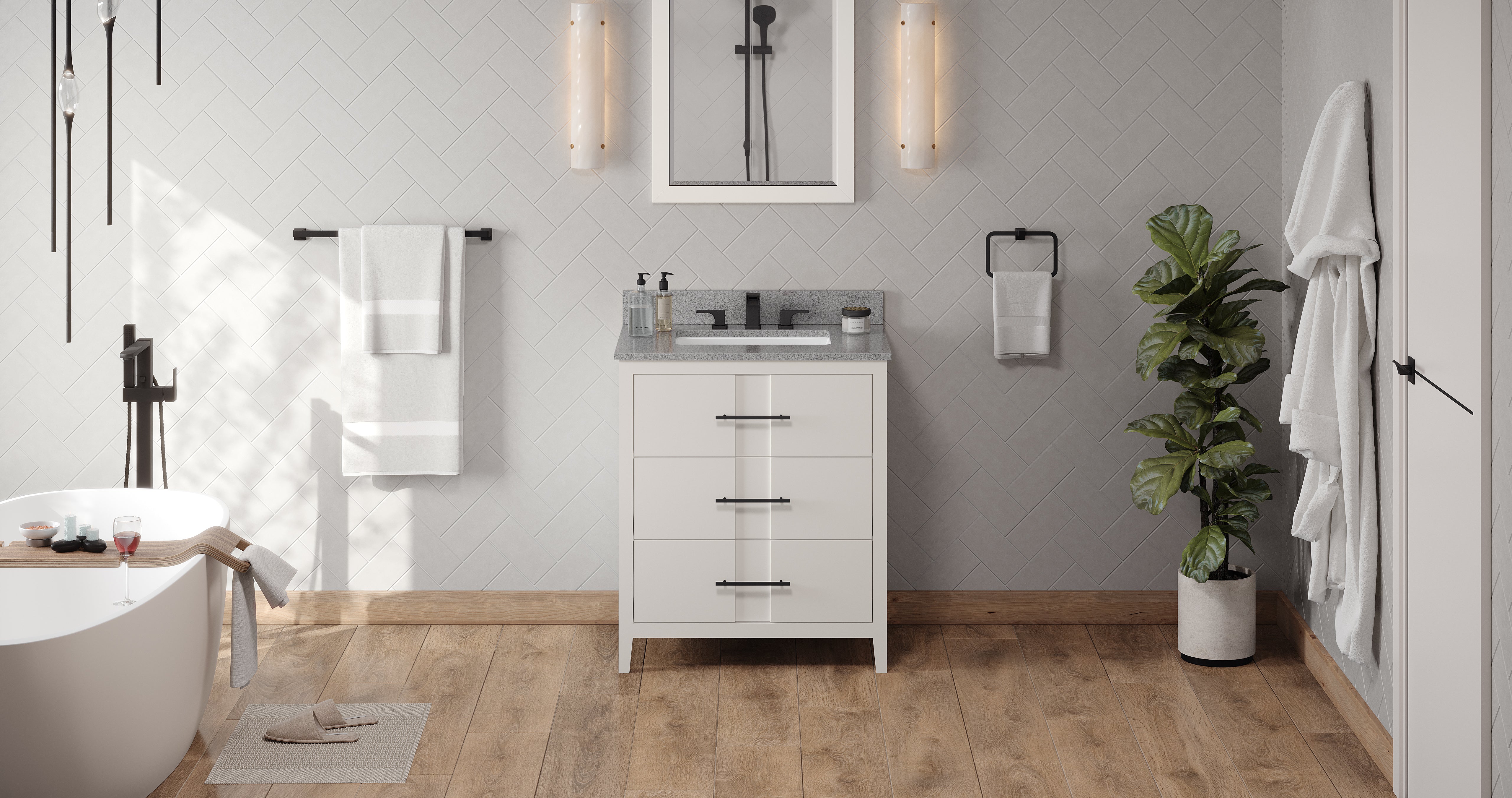 30" White Katara Vanity, Steel Grey Cultured Marble Vanity Top, undermount rectangle bowl | KitchBath