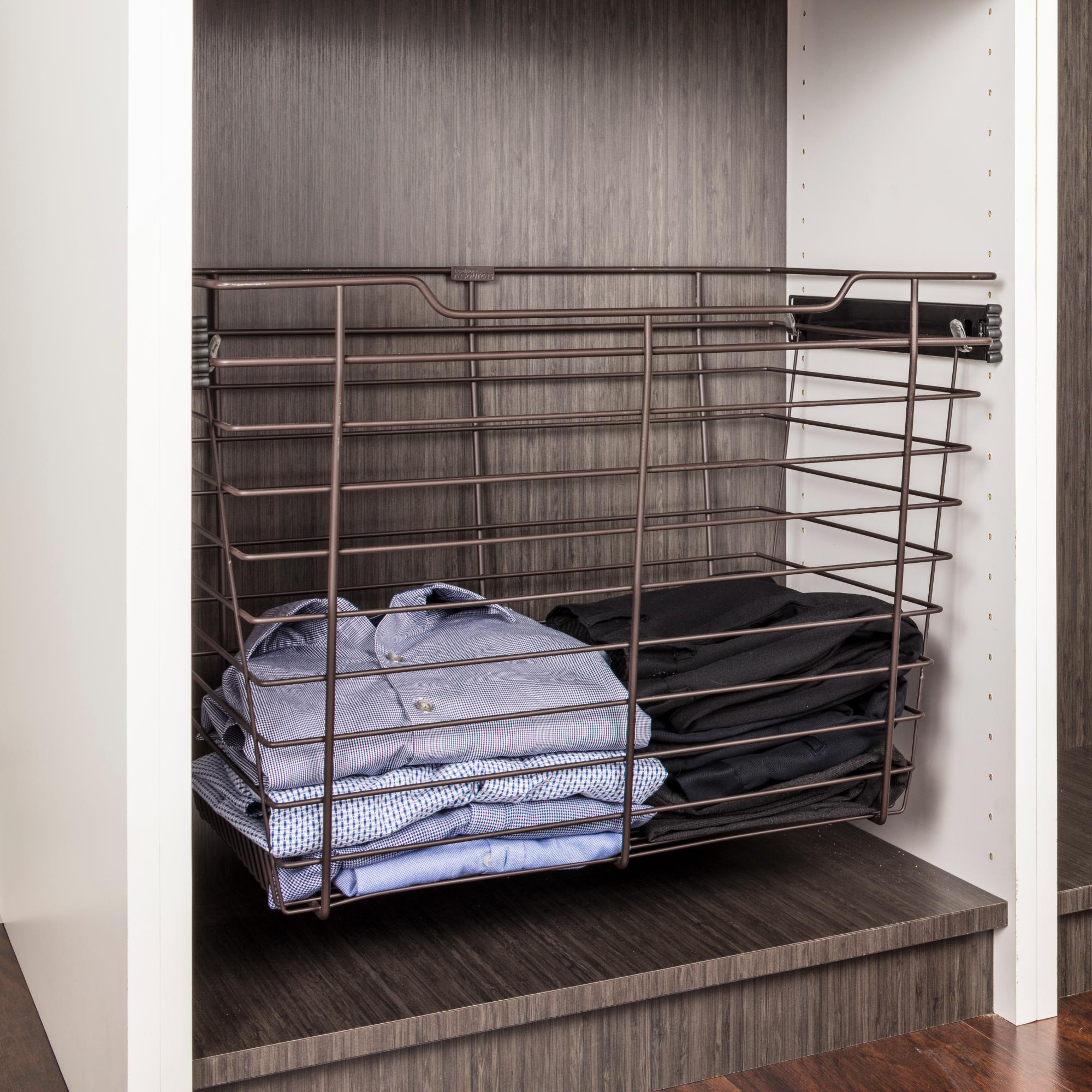 Satin Nickel Closet Pullout Basket with Slides 14"D x 23"W x 17"H | KitchBath