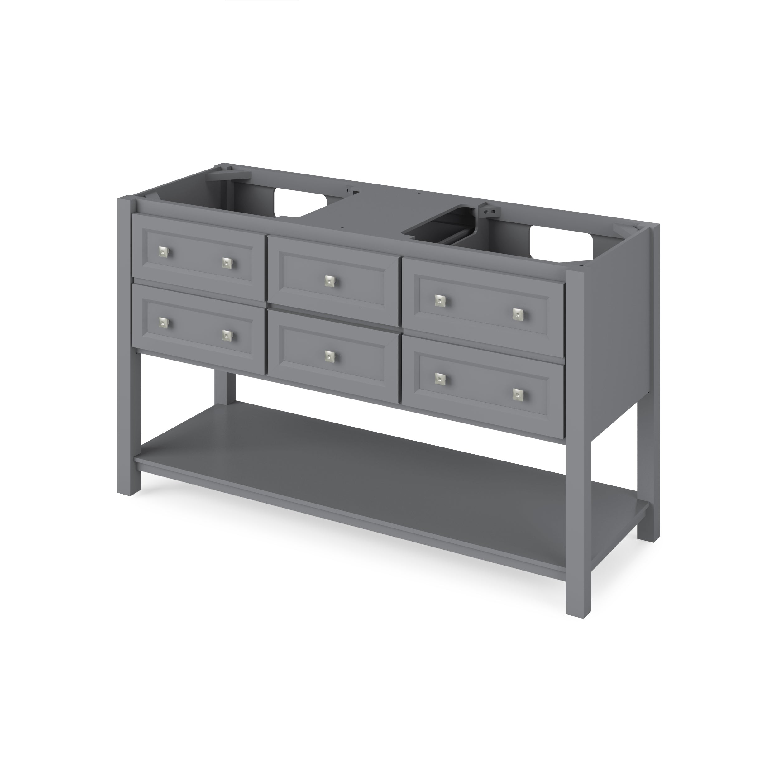 60" Grey Adler Vanity, double bowl, Boulder Cultured Marble Vanity Top, two undermount rectangle bowls | KitchBath
