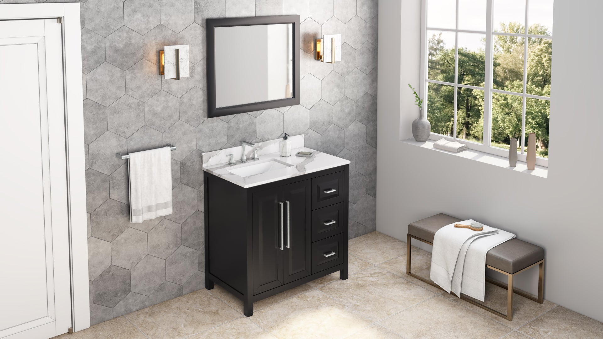 36" Black Cade Vanity, left offset | KitchBath