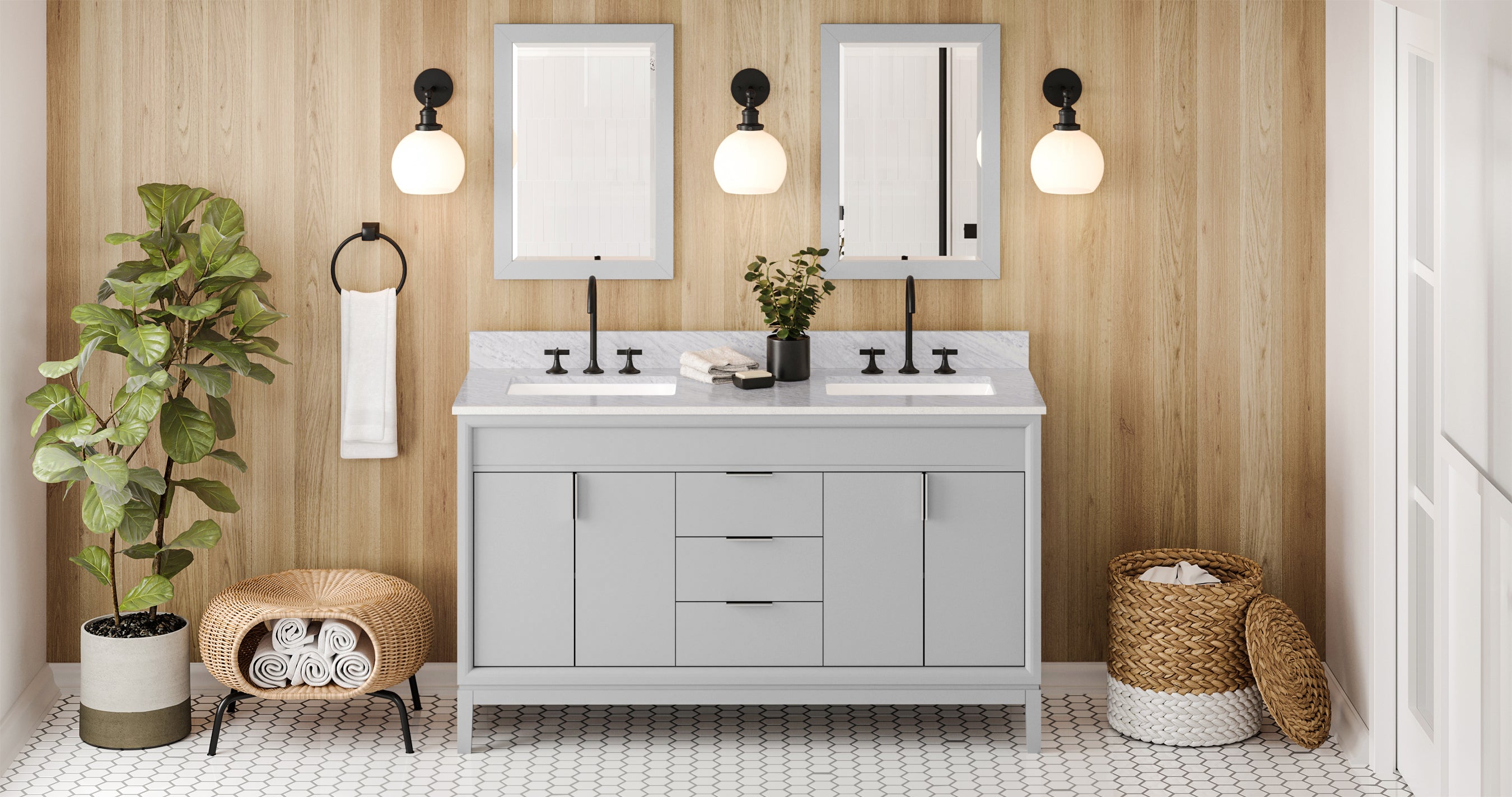 60" Grey Theodora Vanity, double bowl | KitchBath