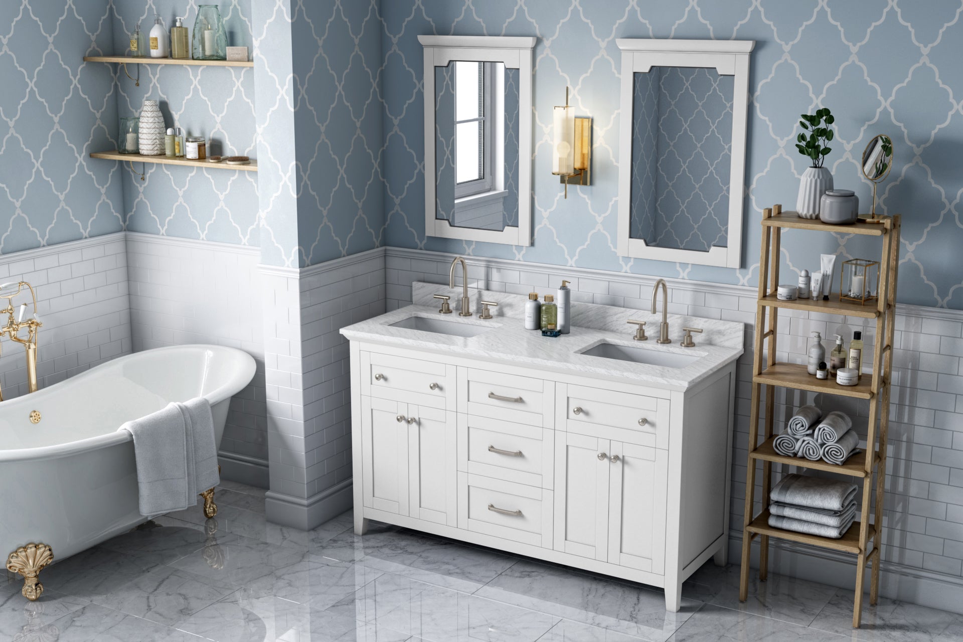 60" White Chatham Vanity, double bowl | KitchBath