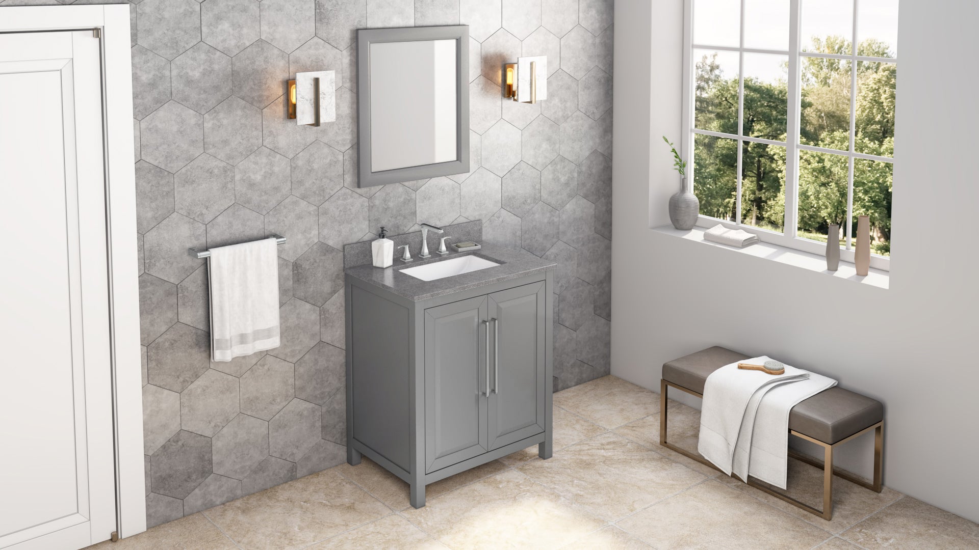 30" Grey Cade Vanity, Steel Grey Cultured Marble Vanity Top, undermount rectangle bowl