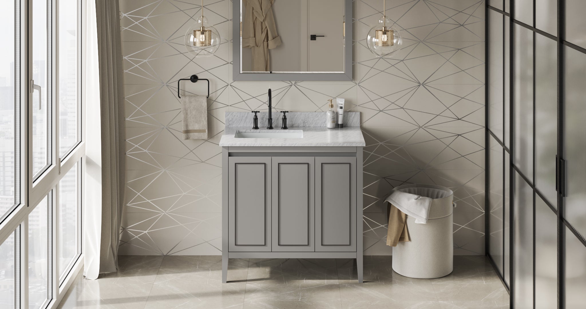 36" Grey Percival Vanity, left offset | KitchBath