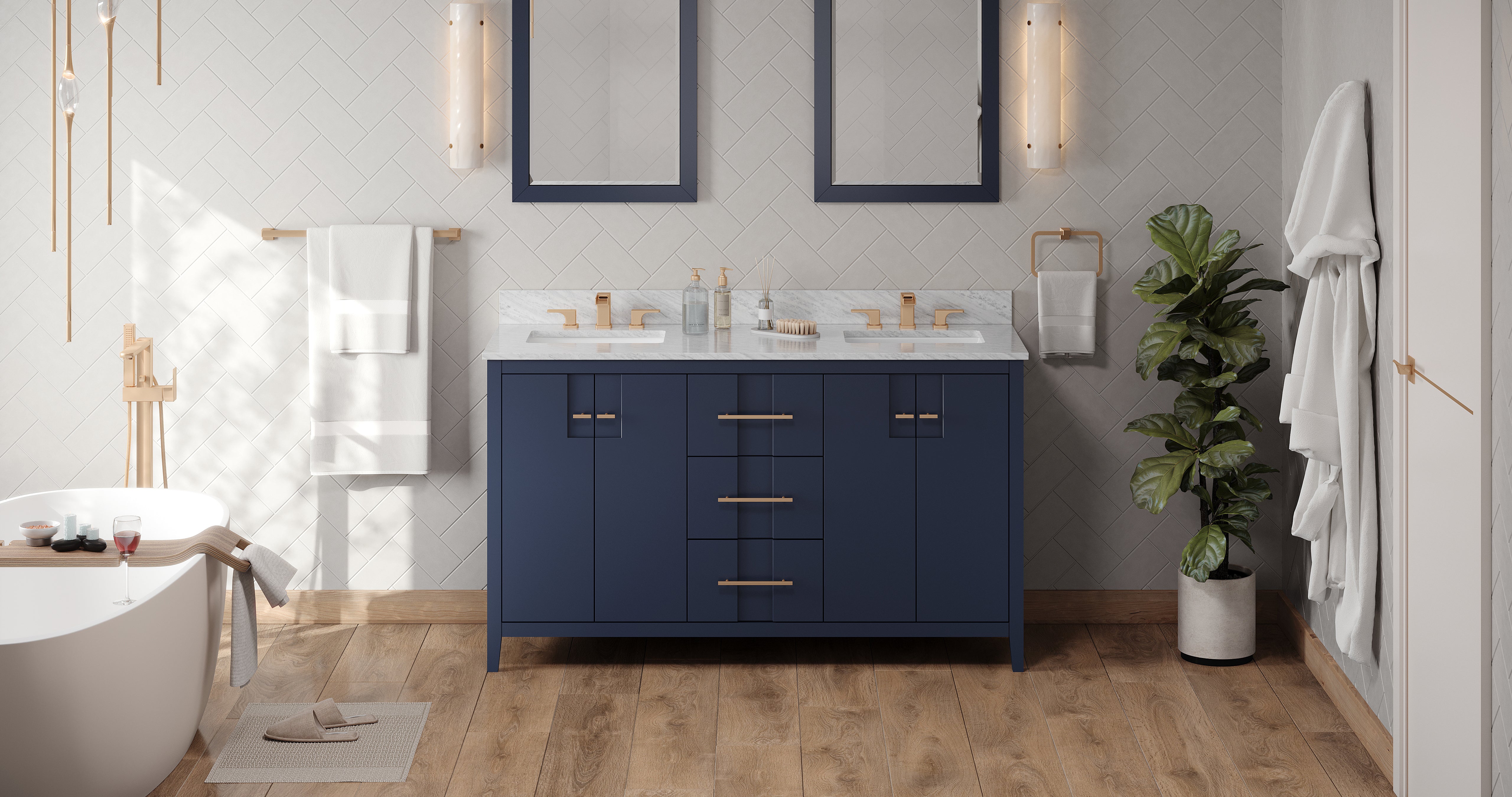 60" Hale Blue Katara Vanity, double bowl | KitchBath