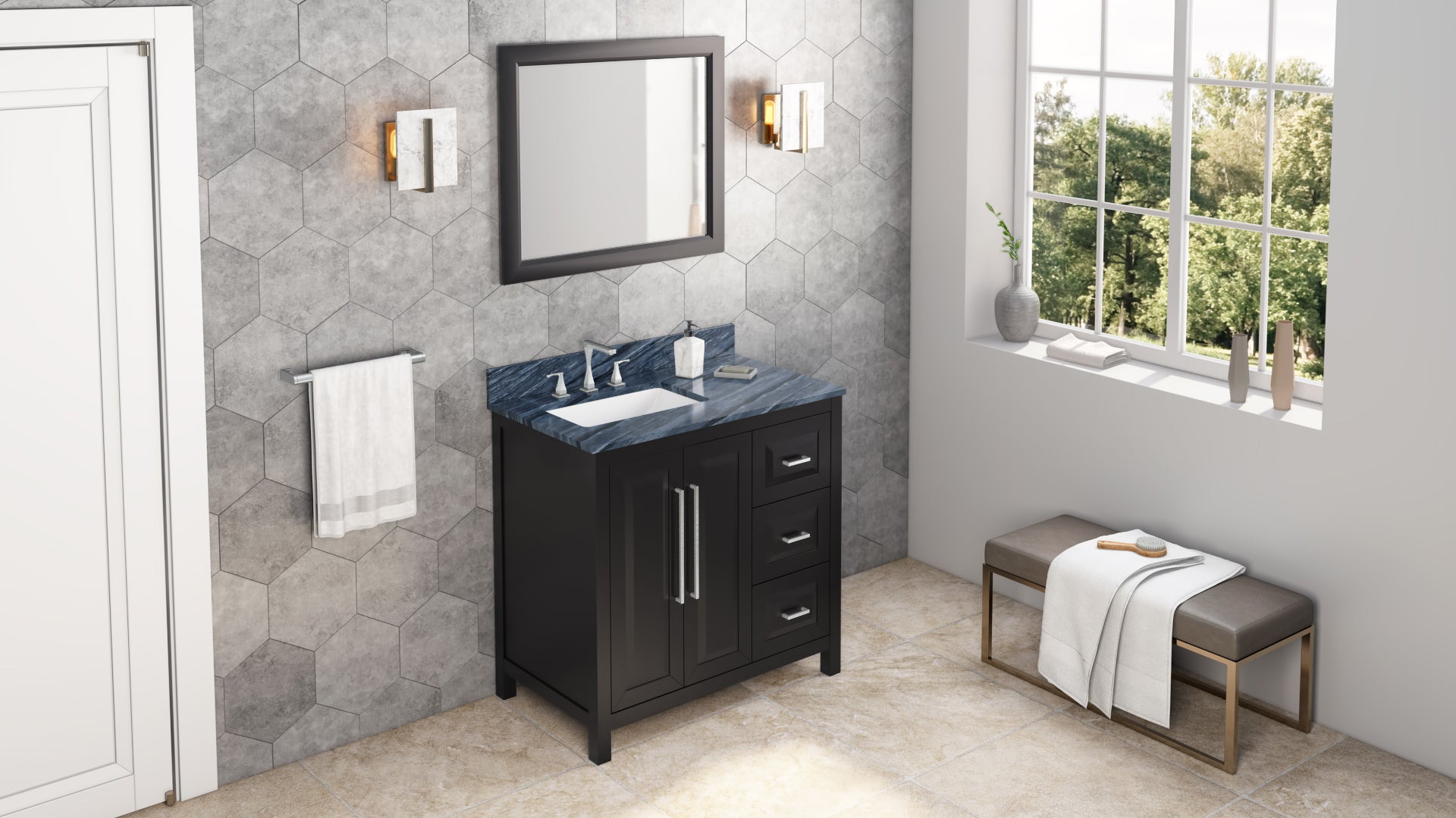 36" Black Cade Vanity, left offset | KitchBath