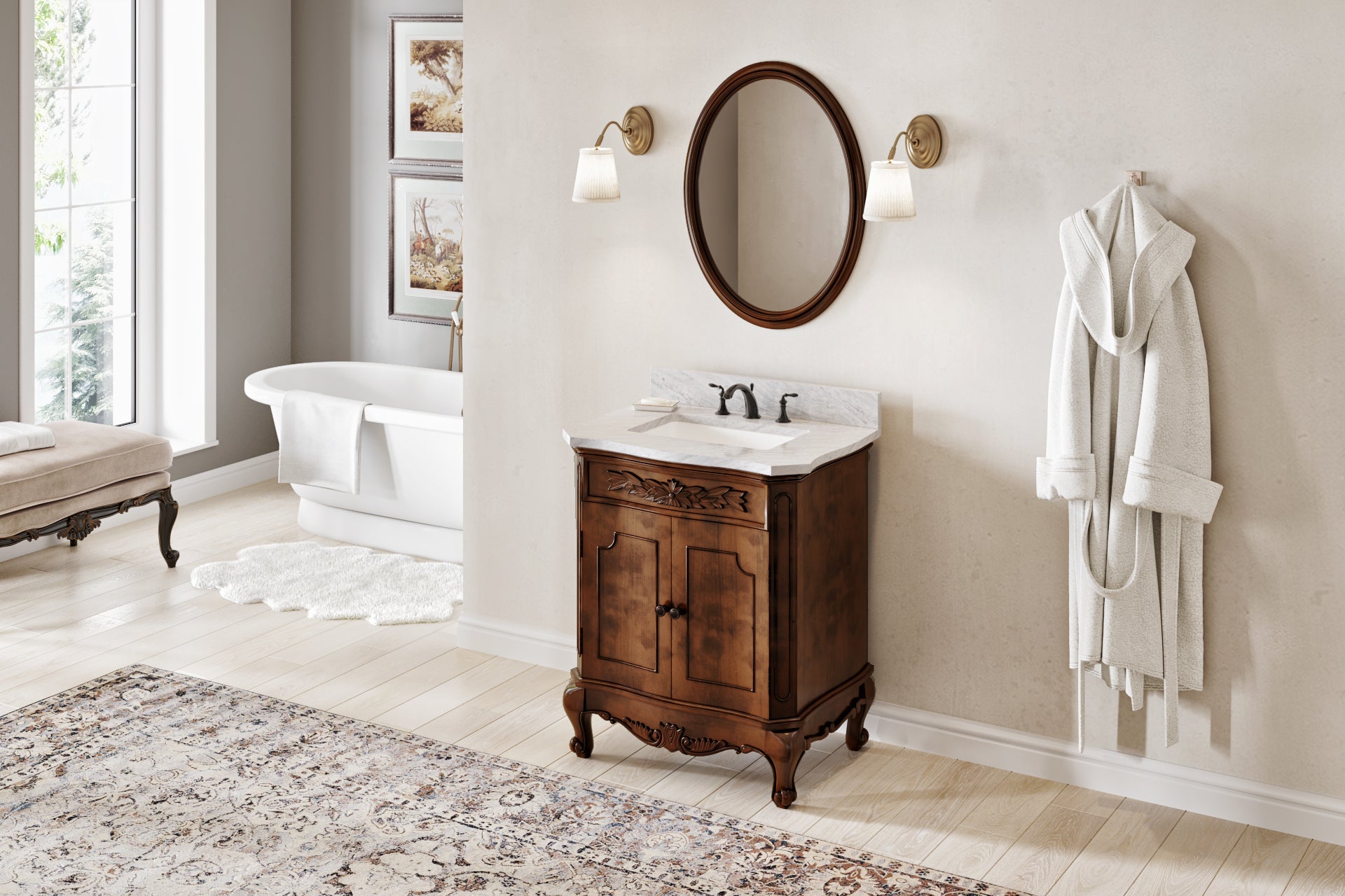 23-3/4" W x 1" D x 31-1/2" H Nutmeg Clairemont mirror | KitchBath
