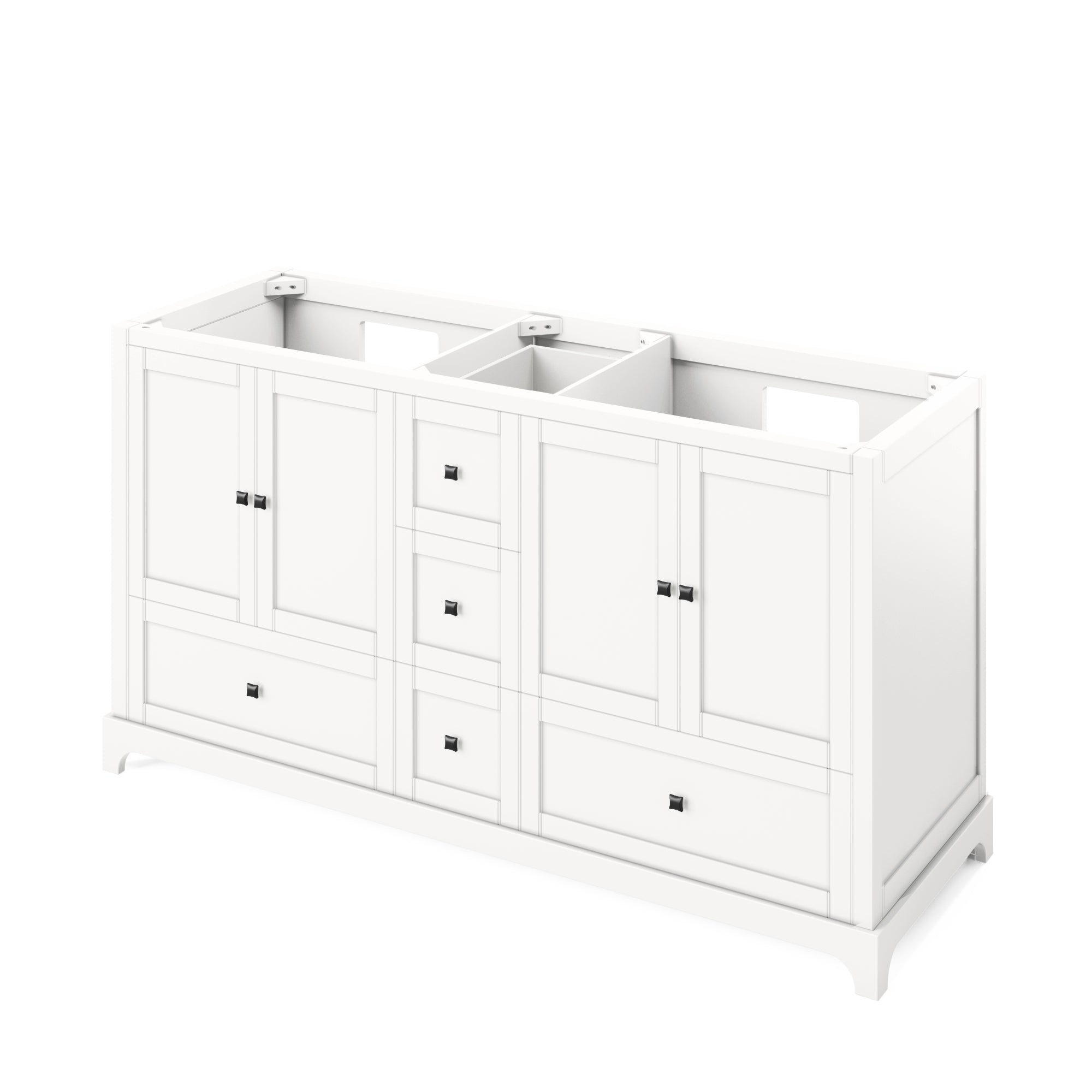 60" White Addington Vanity, double bowl, Calacatta Vienna Quartz Vanity Top, two undermount rectangle bowls | KitchBath