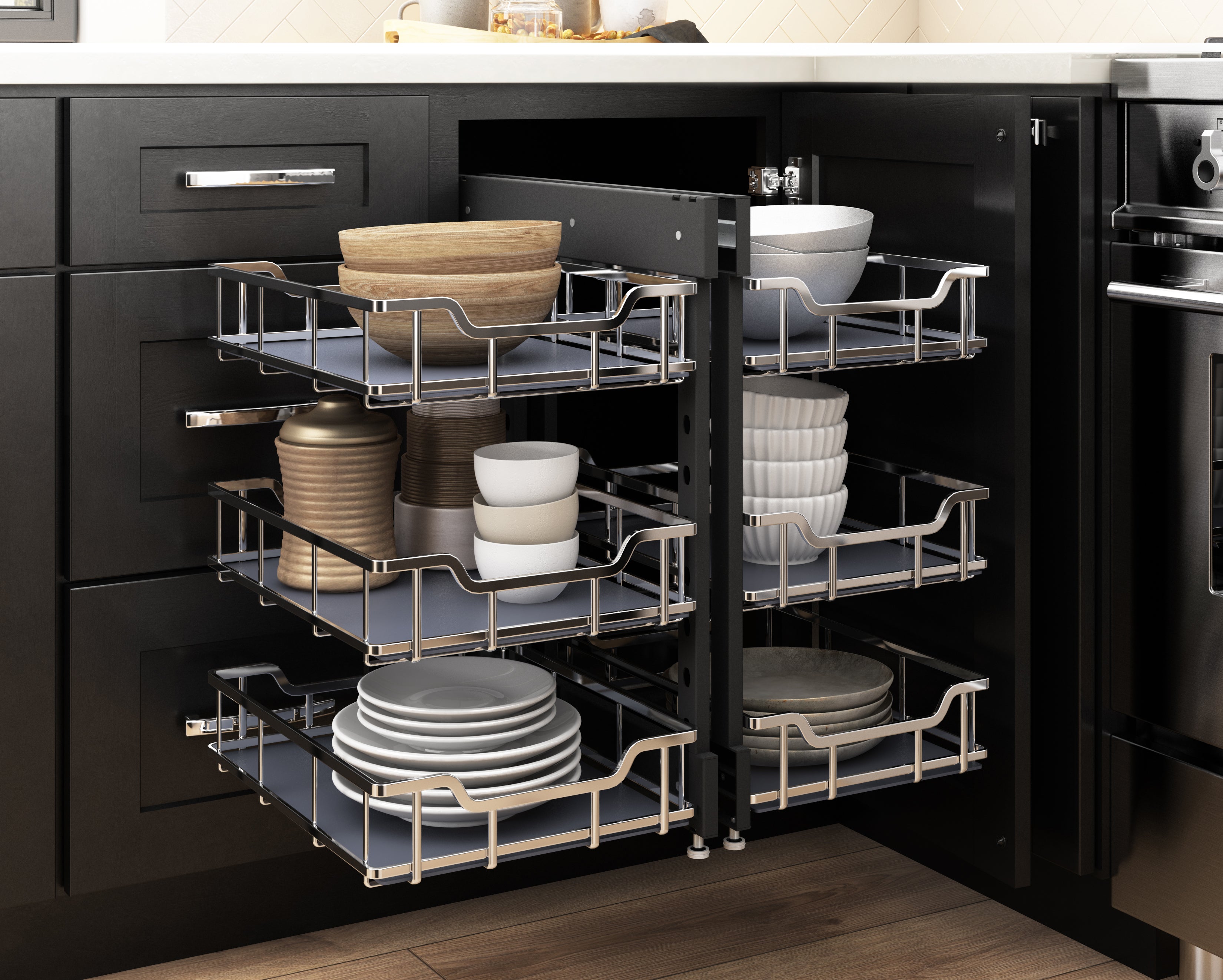 Extra Polished Chrome Baskets for 18" STORAGE WITH STYLE® Blind Corner Organizer | KitchBath