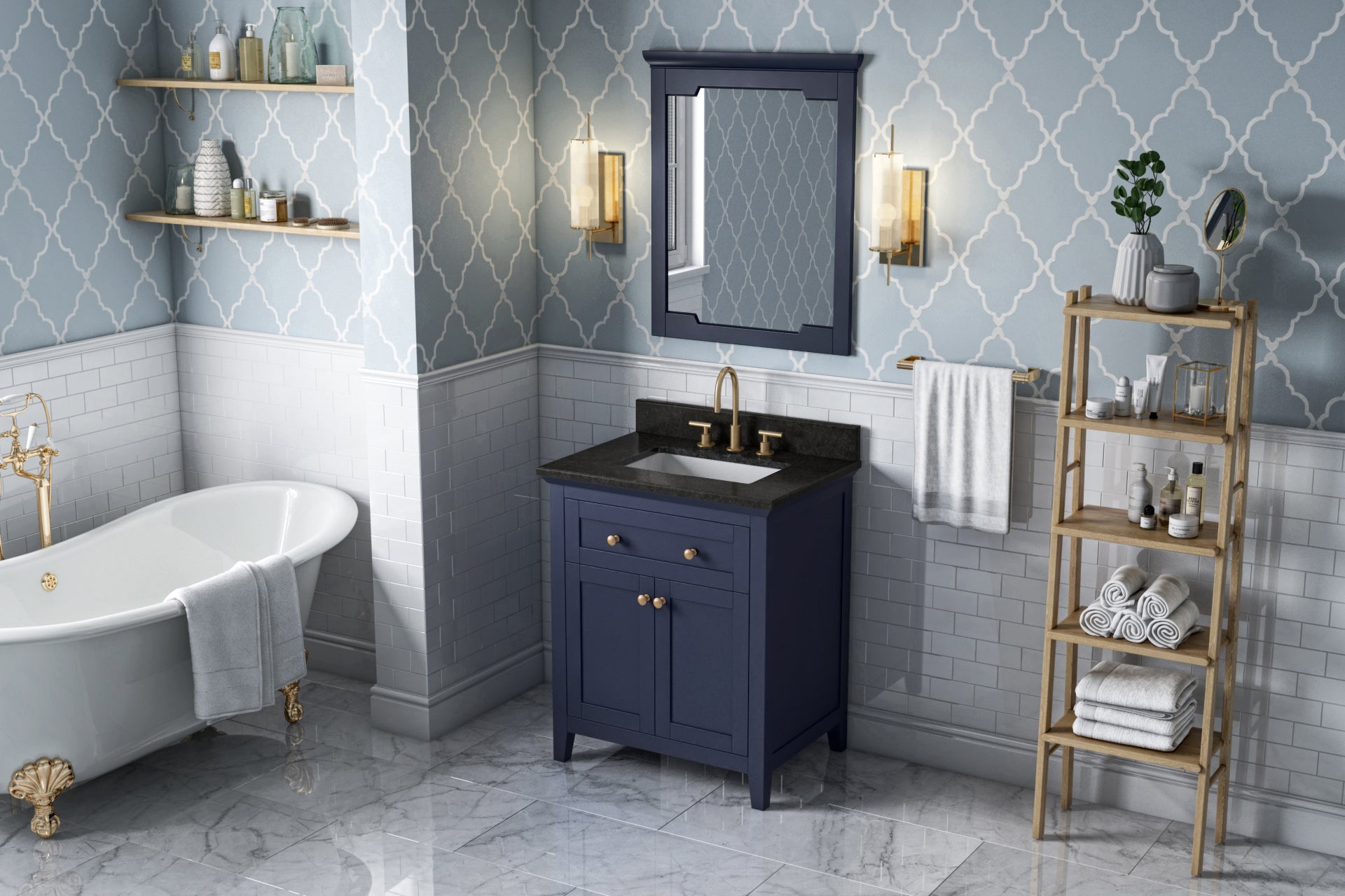 30" Hale Blue Chatham Vanity, Black Granite Vanity Top, undermount rectangle bowl