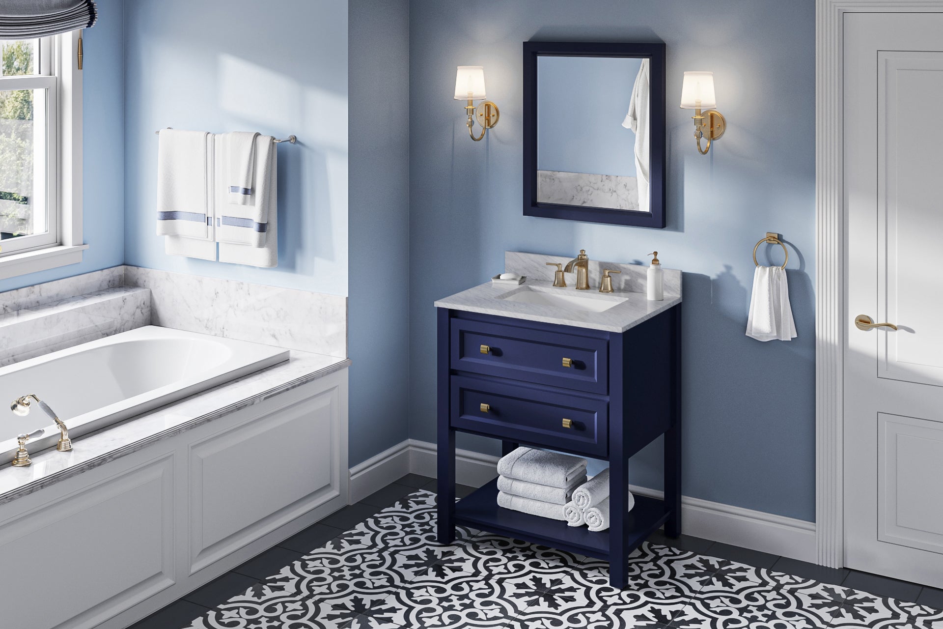 24 W x 1" D x 28" H Hale Blue Adler mirror | KitchBath