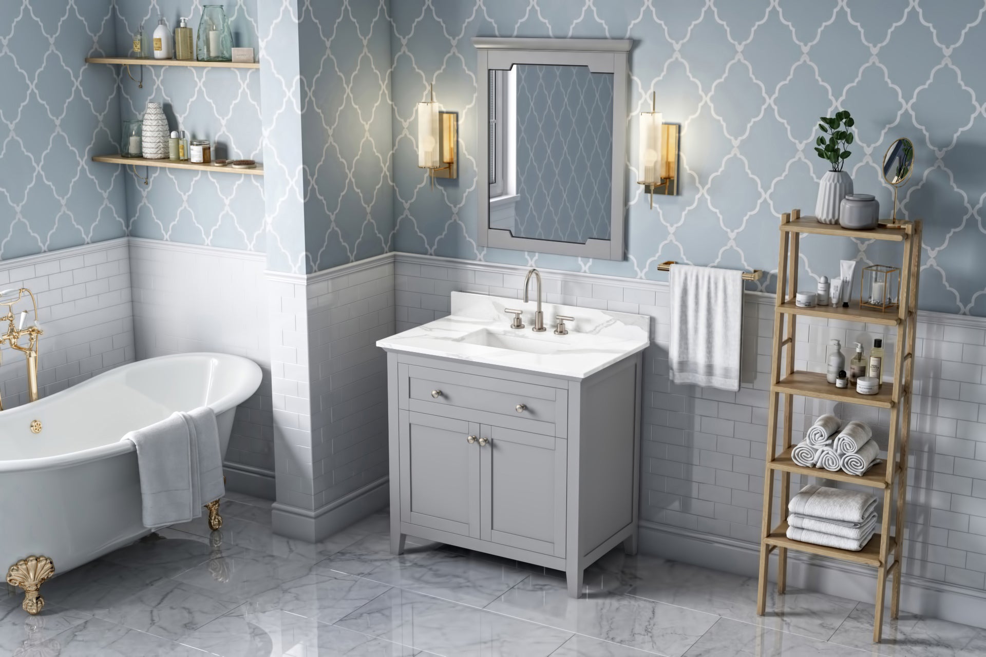 36" Grey Chatham Vanity, Calacatta Vienna Quartz Vanity Top, undermount rectangle bowl