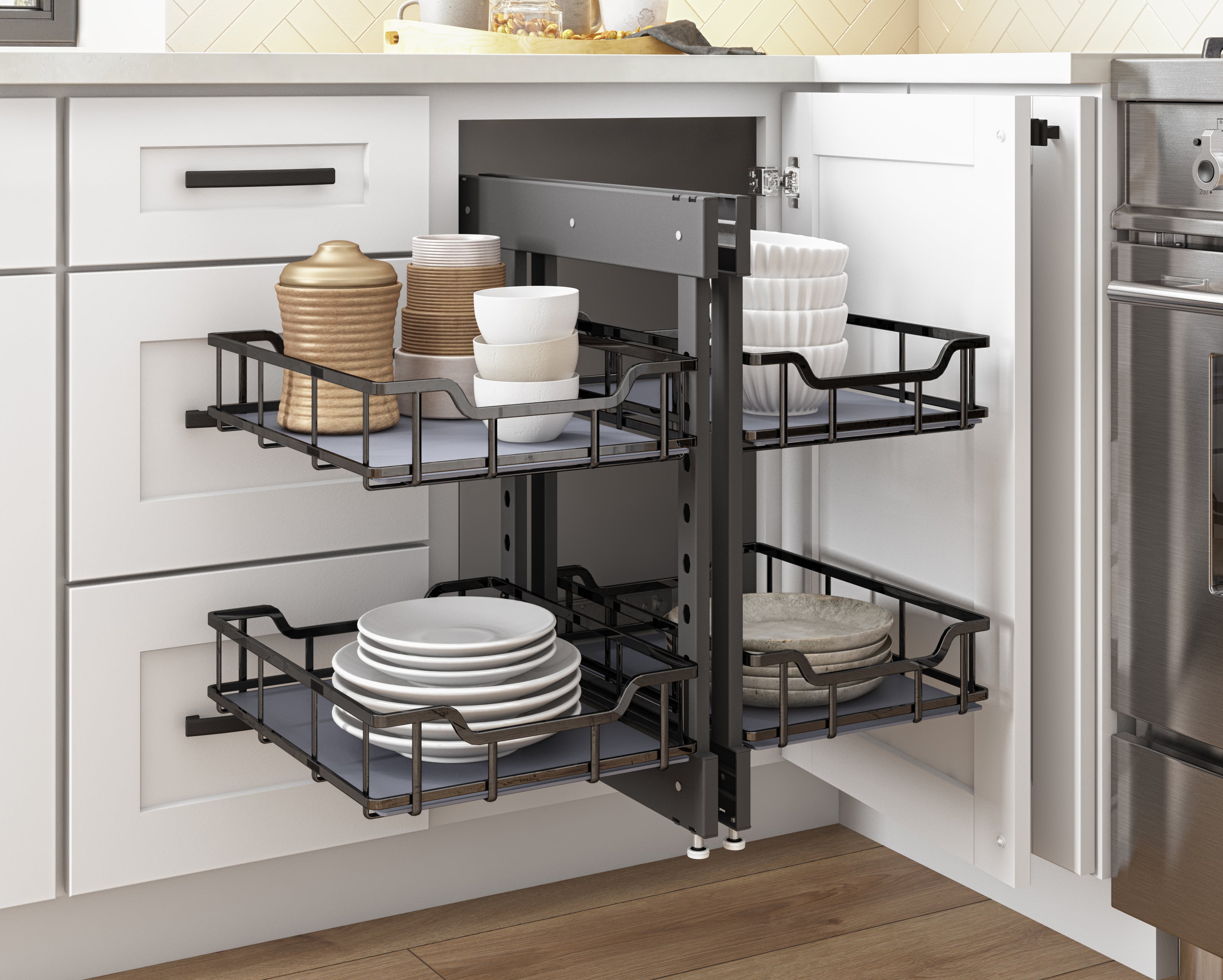 15" Black Nickel STORAGE WITH STYLE® Full-Height Blind Corner Organizer | KitchBath