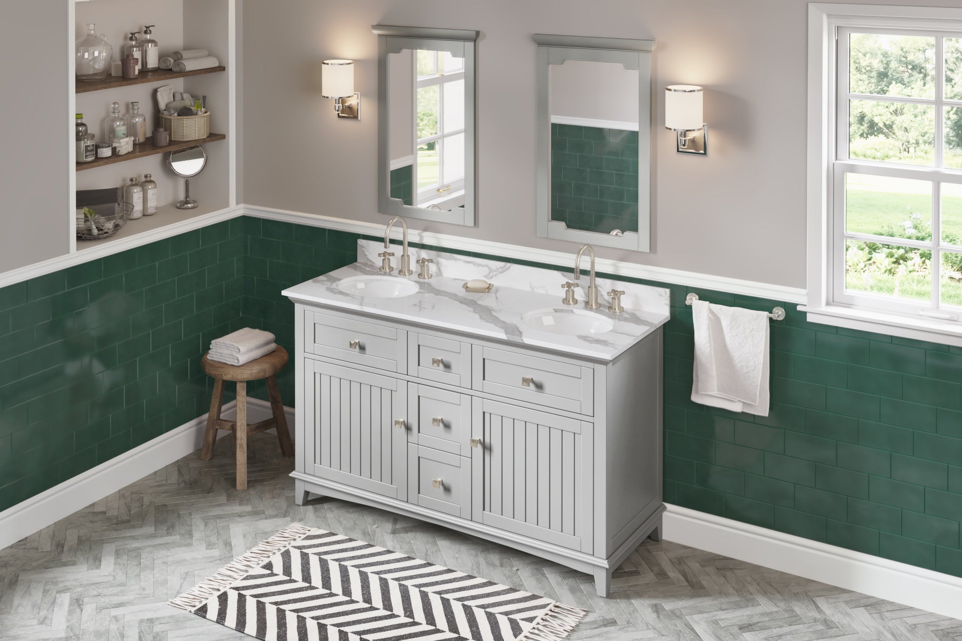 60" Grey Savino Vanity, double bowl | KitchBath