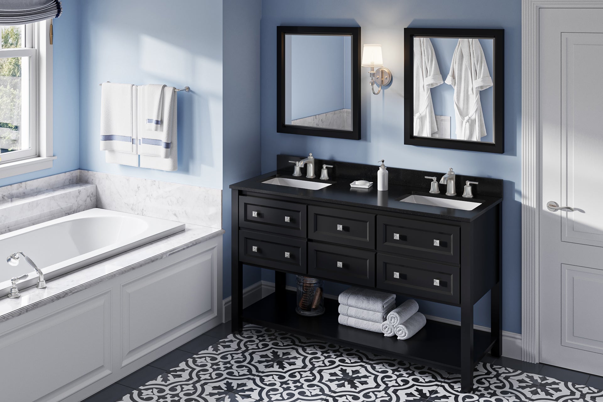 60" Black Adler Vanity, double bowl | KitchBath