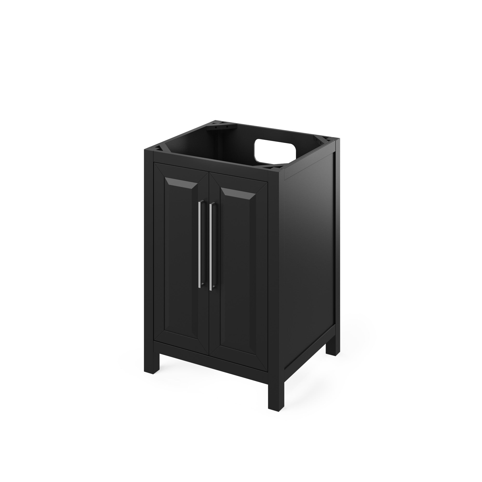 24" Black Cade Vanity, White Carrara Marble Vanity Top, undermount rectangle bowl | KitchBath