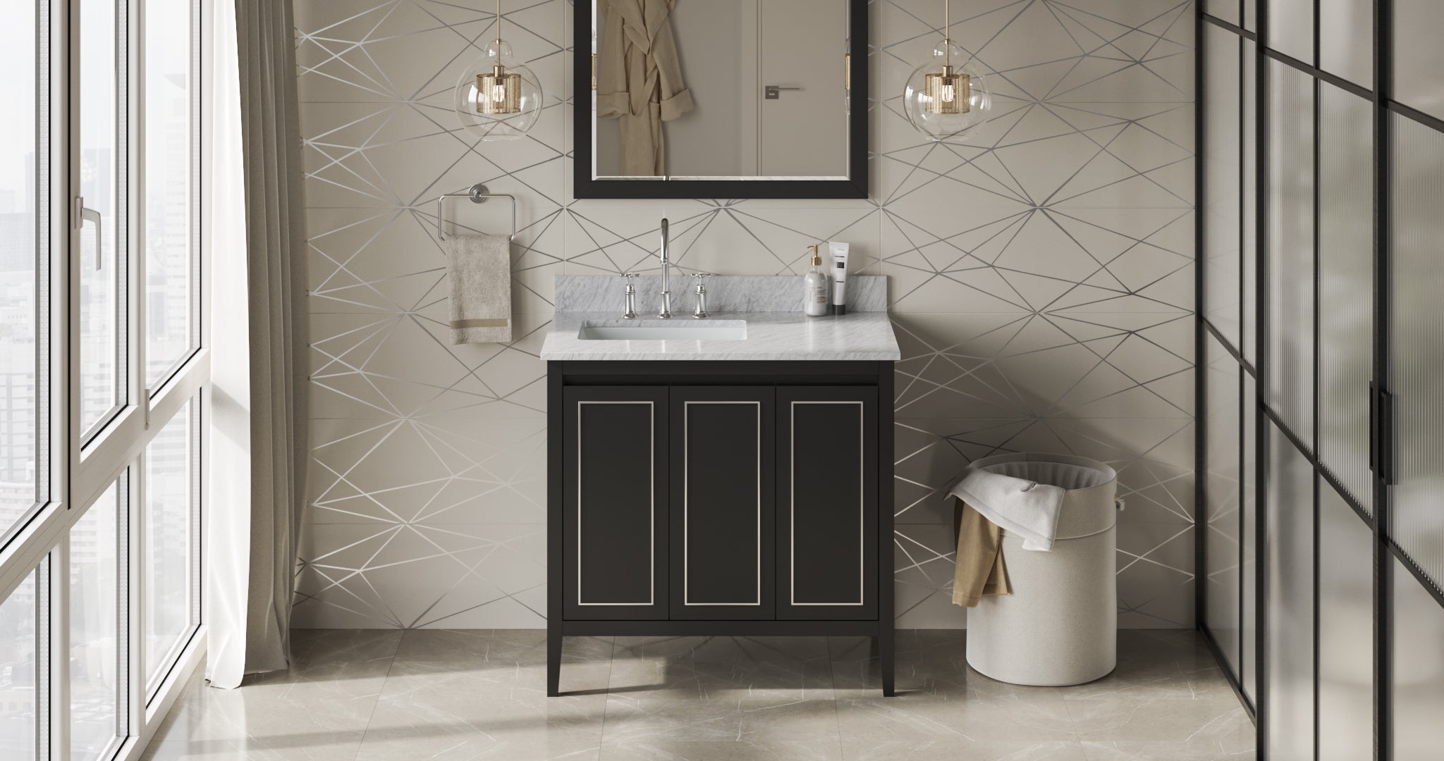 36" Black Percival Vanity, left offset | KitchBath