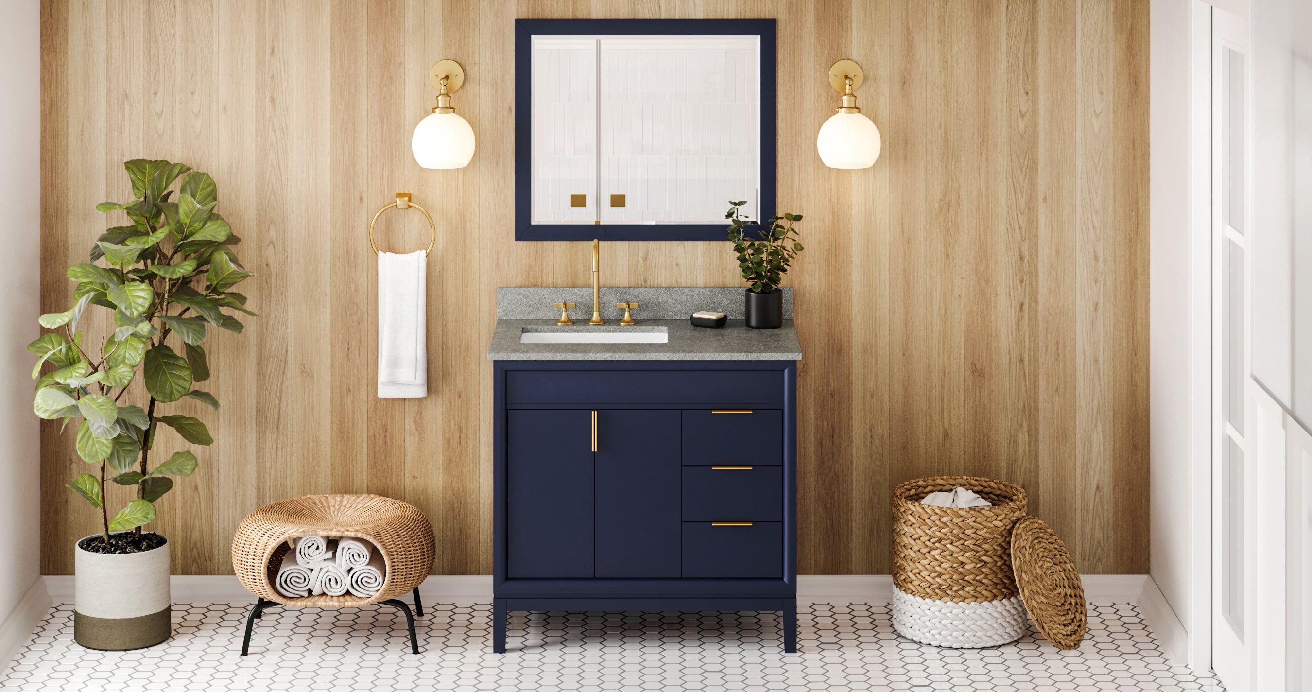 36" Hale Blue Theodora Vanity, left offset, Steel Grey Cultured Marble Vanity Top, undermount rectangle bowl | KitchBath