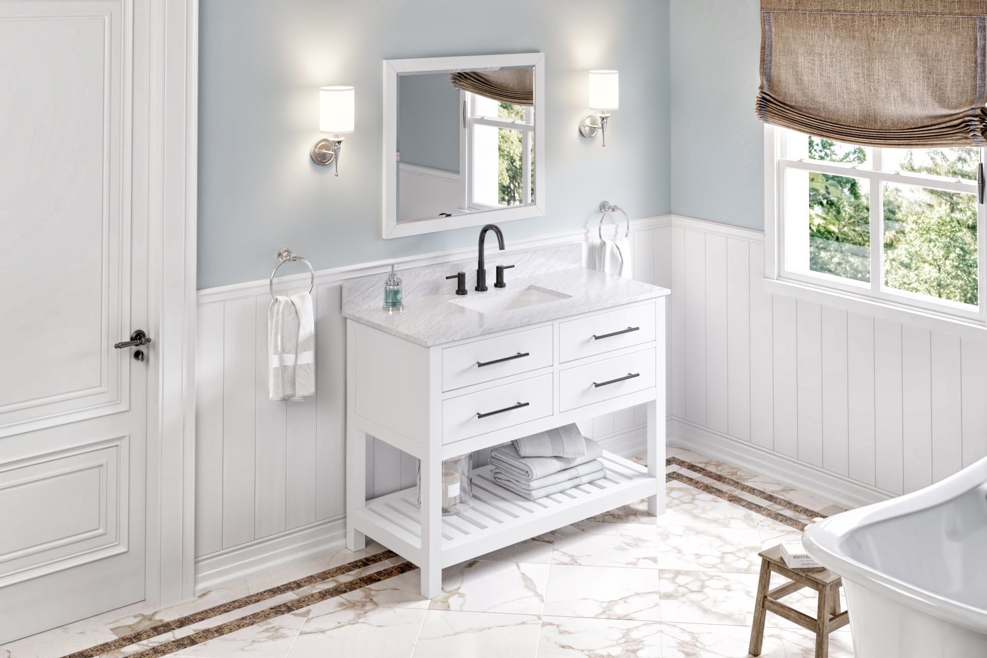 33" W x 1" D x 28" H White Cade mirror | KitchBath