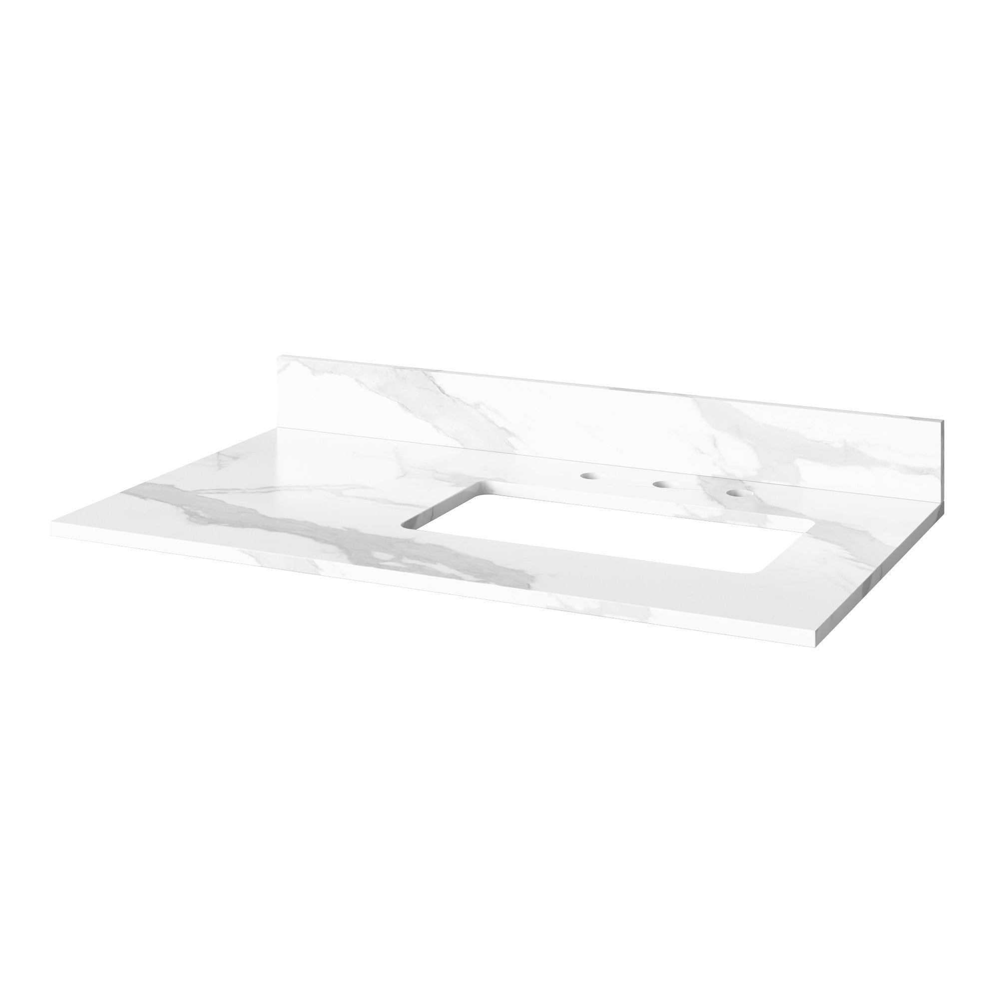 36" Grey Astoria Vanity, right offset, Calacatta Vienna Quartz Vanity Top, undermount rectangle bowl | KitchBath