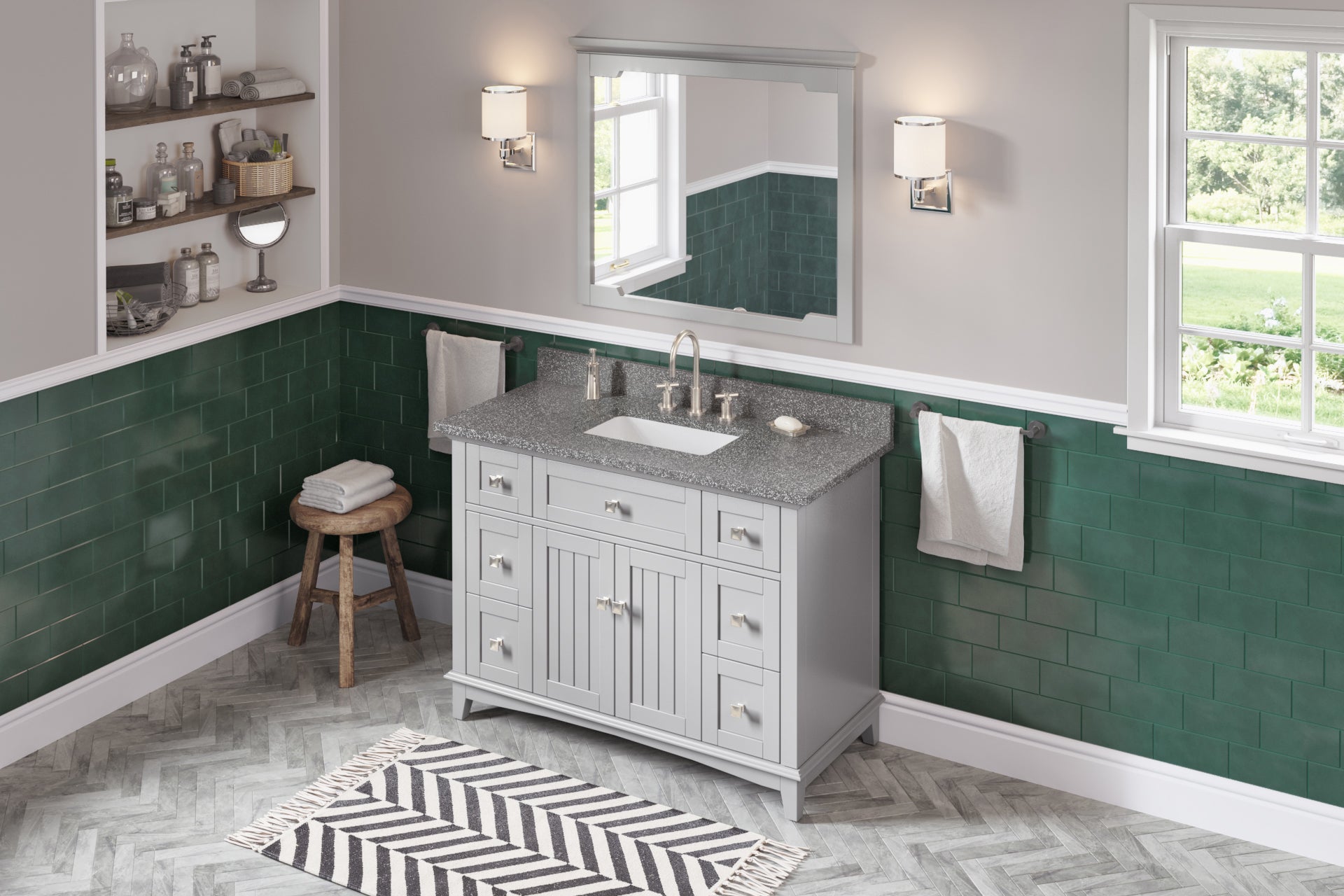 48" Grey Savino Vanity, Boulder Cultured Marble Vanity Top, undermount rectangle bowl