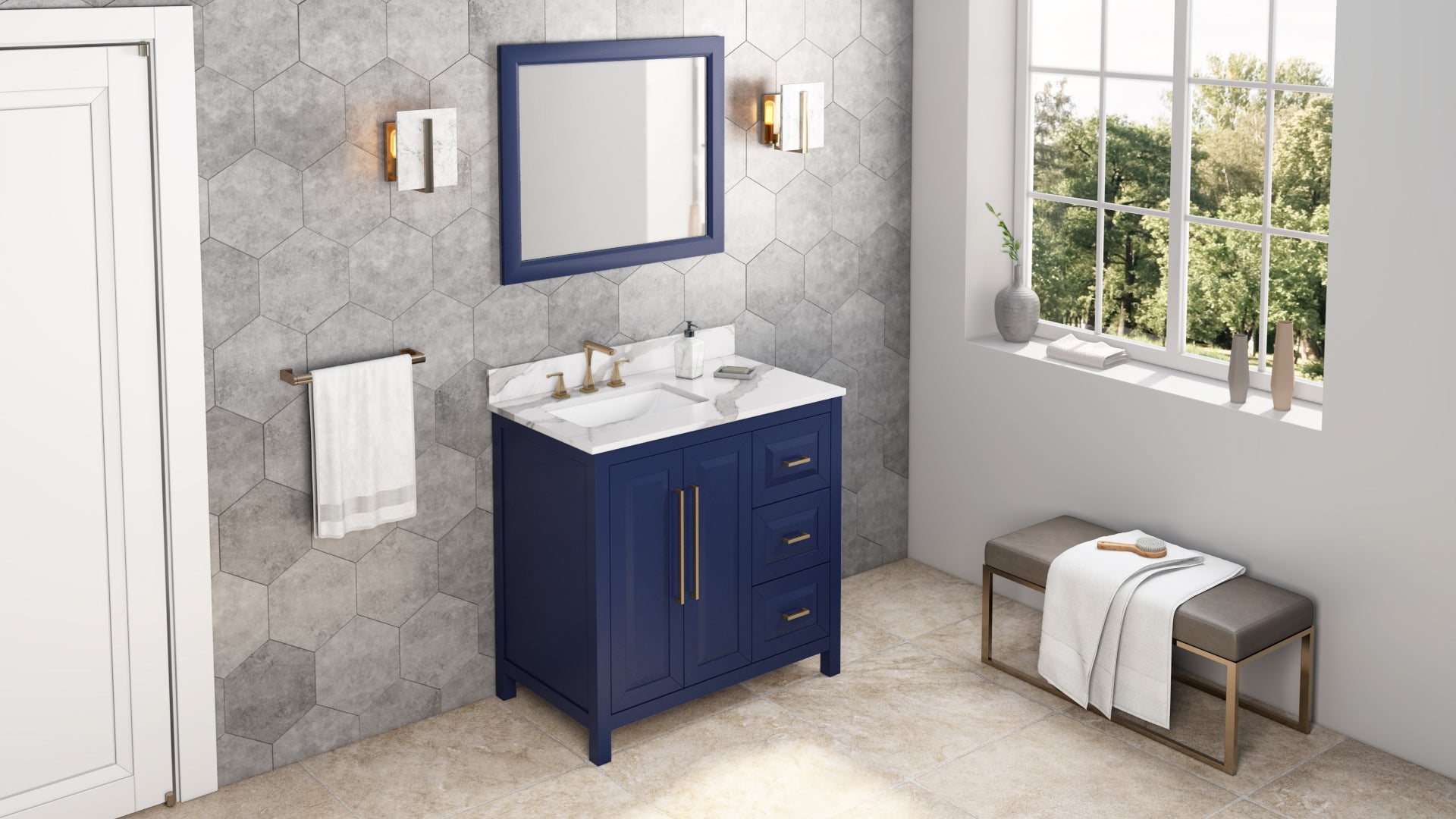 36" Hale Blue Cade Vanity, left offset | KitchBath