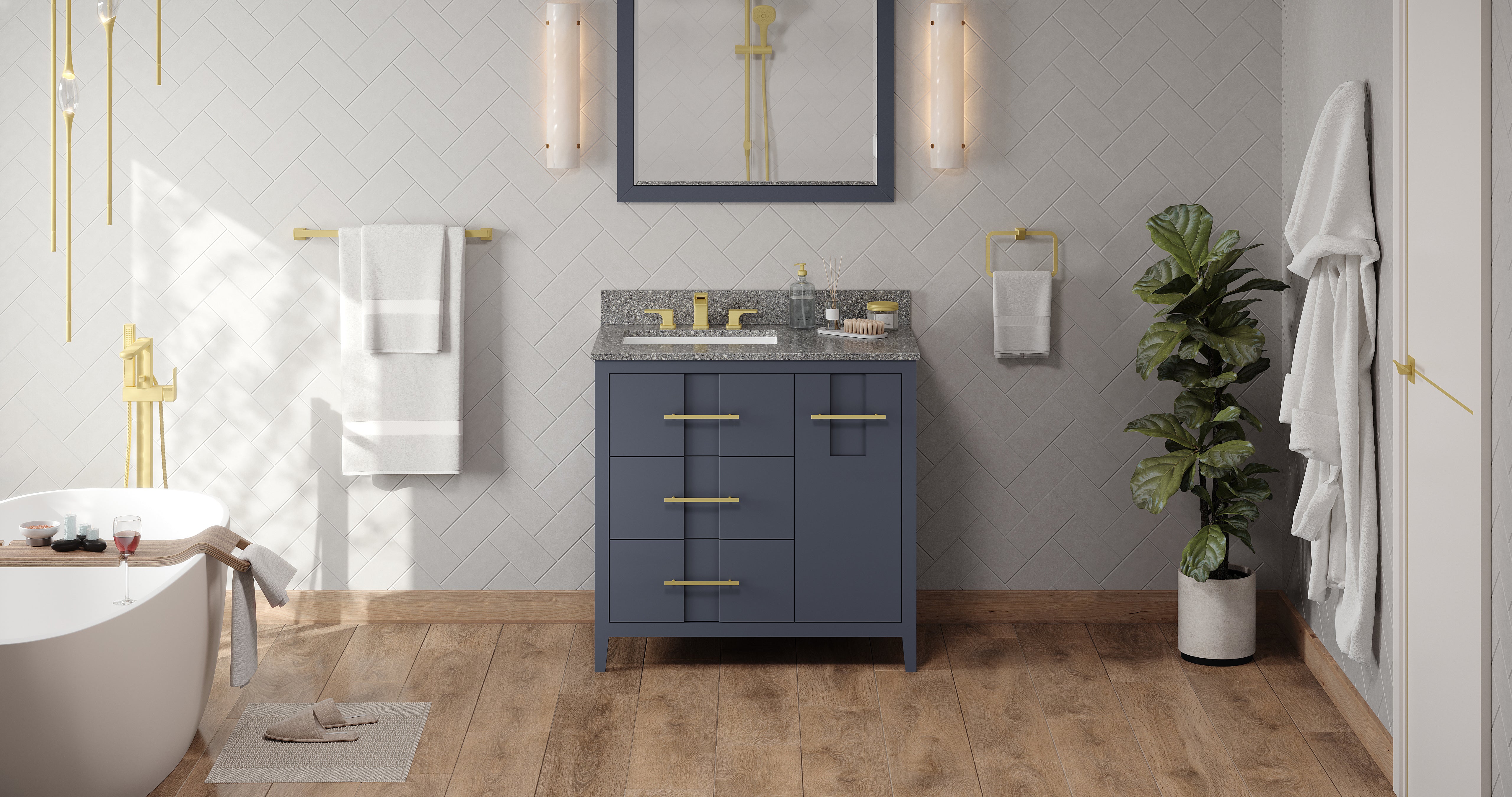 36" Blue Steel Katara Vanity, left offset, Boulder Vanity Cultured Marble Vanity Top, undermount rectangle bowl | KitchBath