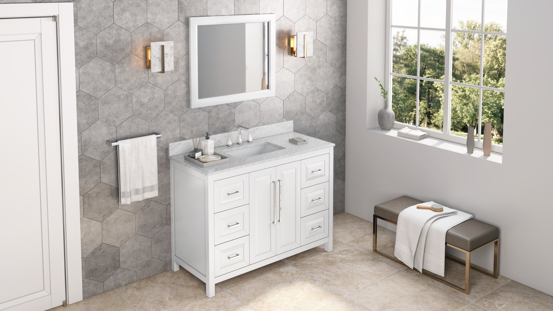 33" W x 1" D x 28" H White Cade mirror | KitchBath
