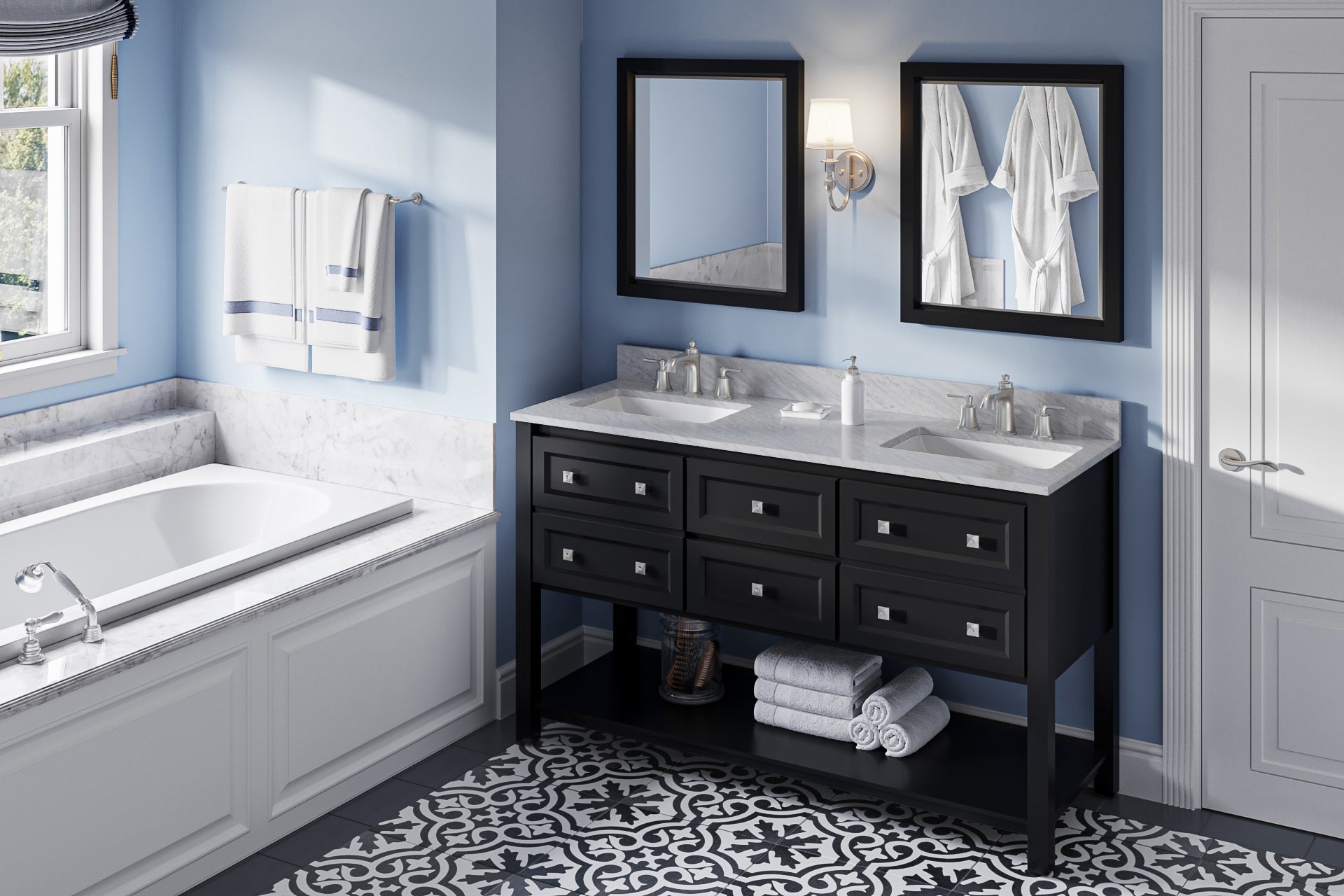 60" Black Adler Vanity, double bowl | KitchBath