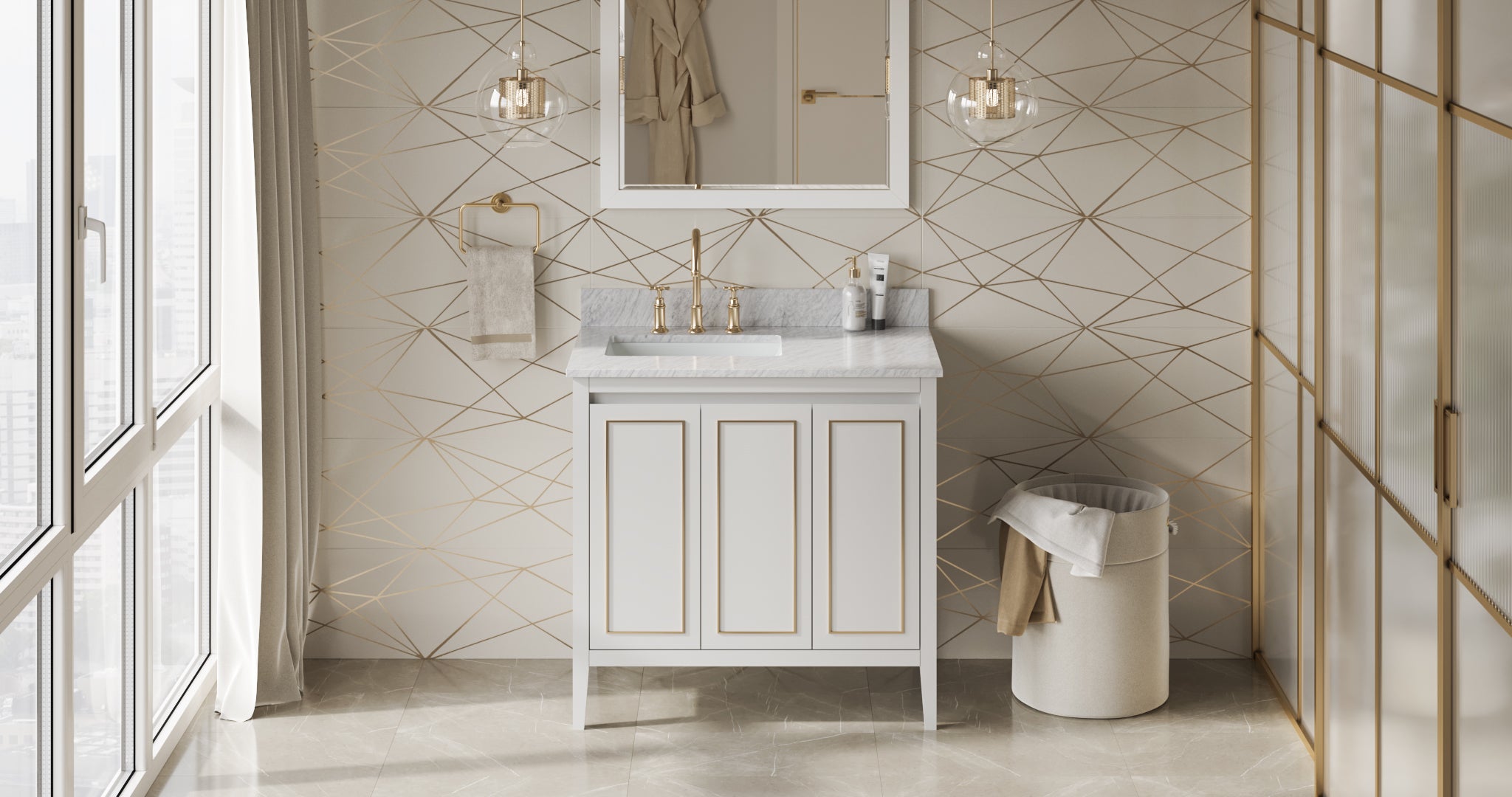 36" White Percival Vanity, left offset | KitchBath