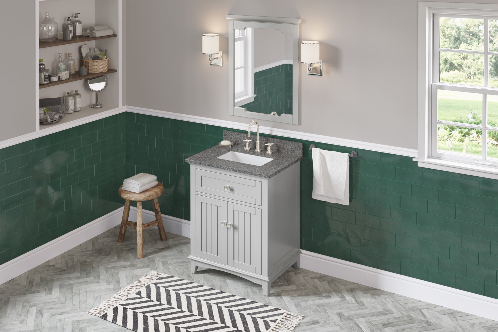 30" Grey Savino Vanity, Boulder Cultured Marble Vanity Top, undermount rectangle bowl