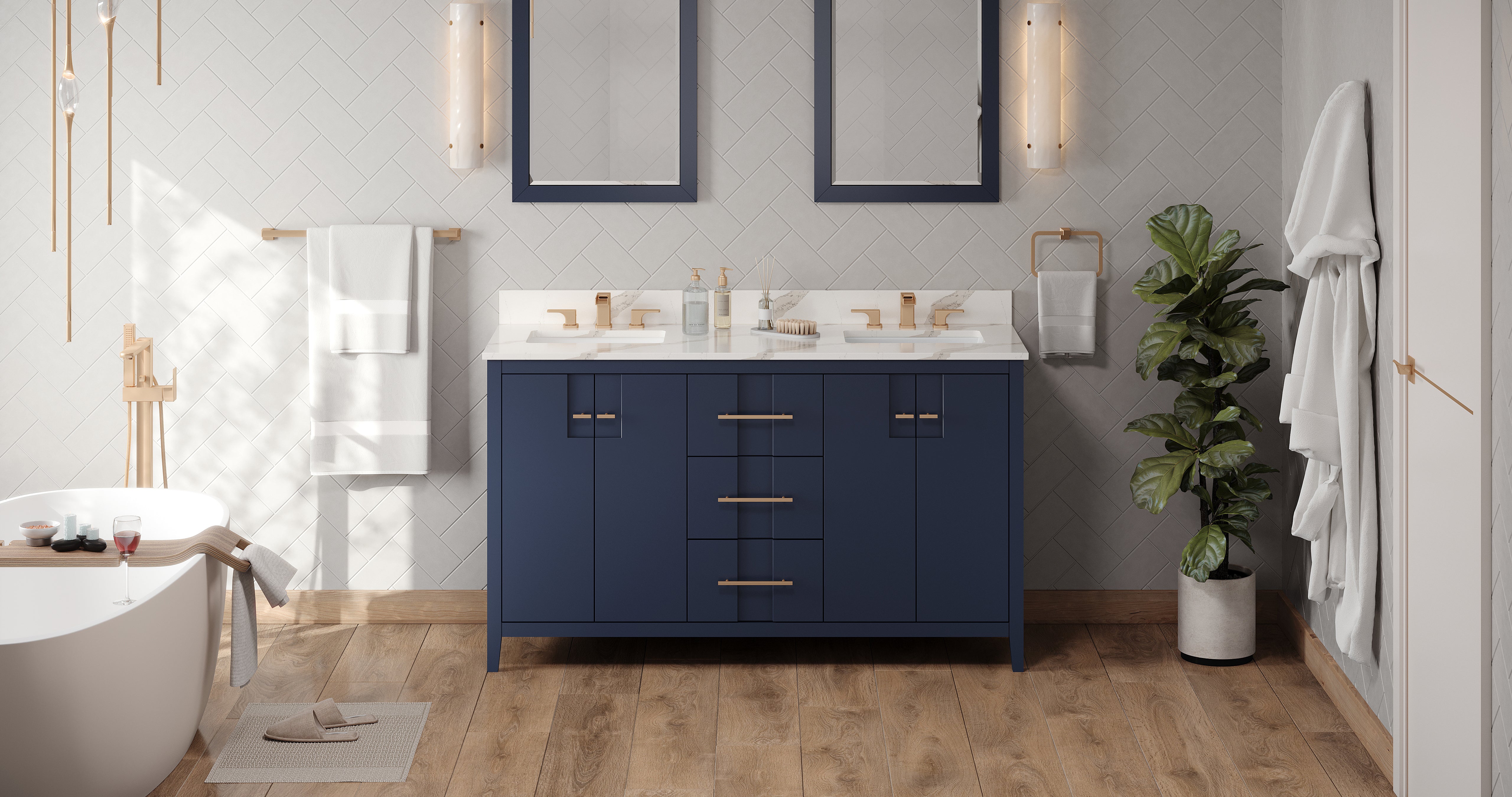 60" Hale Blue Katara Vanity, double bowl | KitchBath