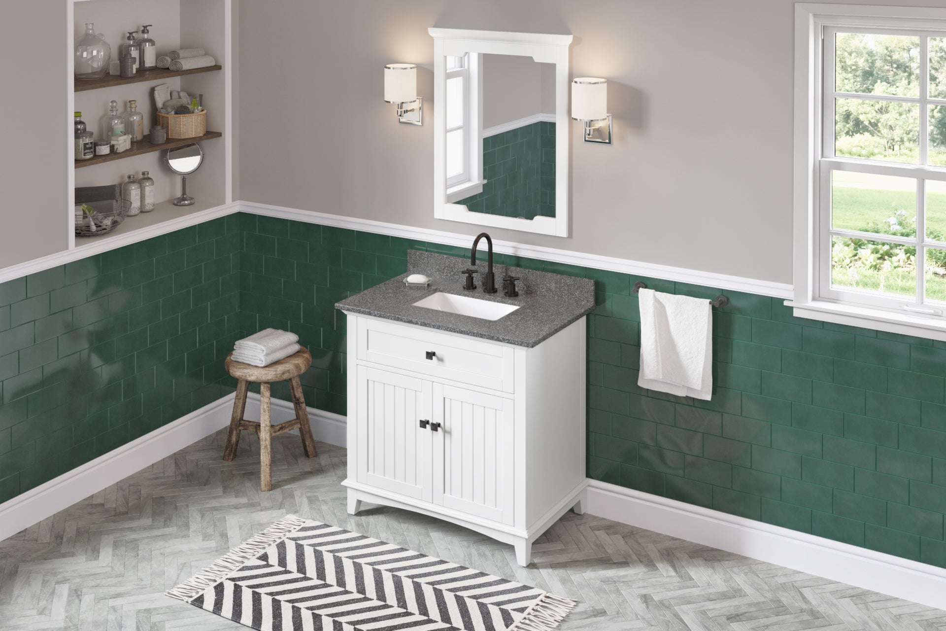 36" White Savino Vanity, Boulder Cultured Marble Vanity Top, undermount rectangle bowl