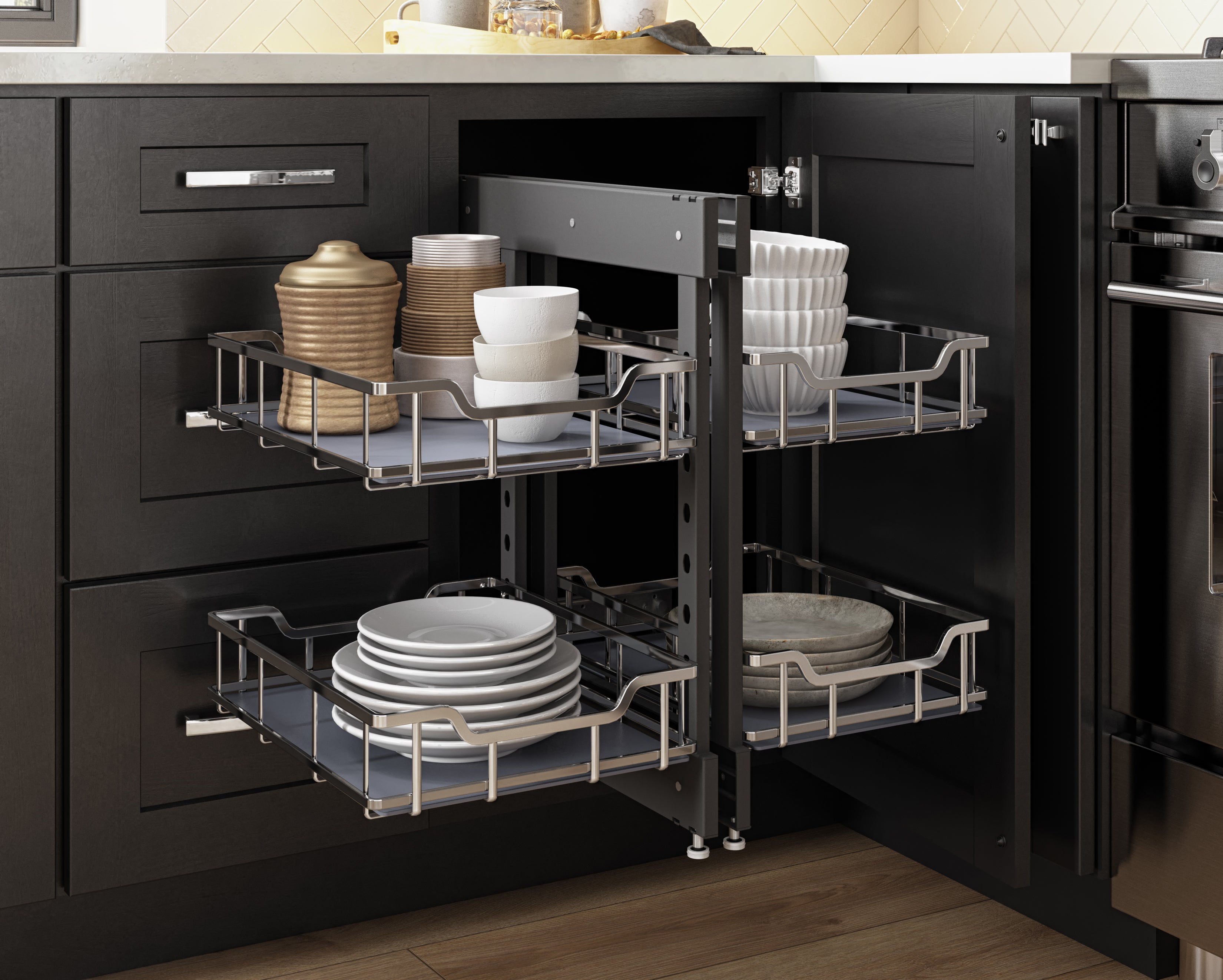 15" Polished Chrome STORAGE WITH STYLE® Full-Height Blind Corner Organizer | KitchBath