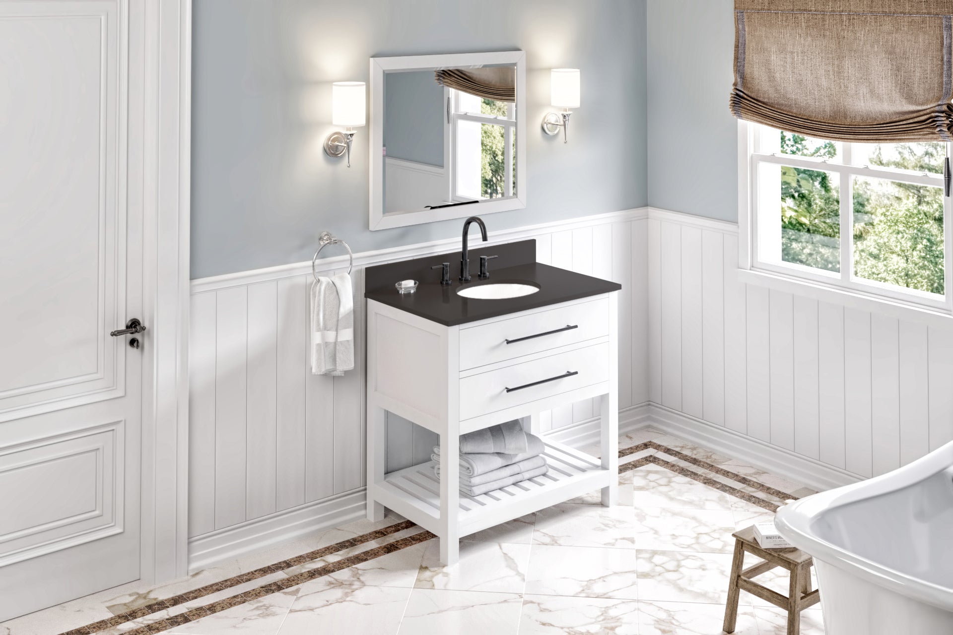 36" White Wavecrest Vanity | KitchBath