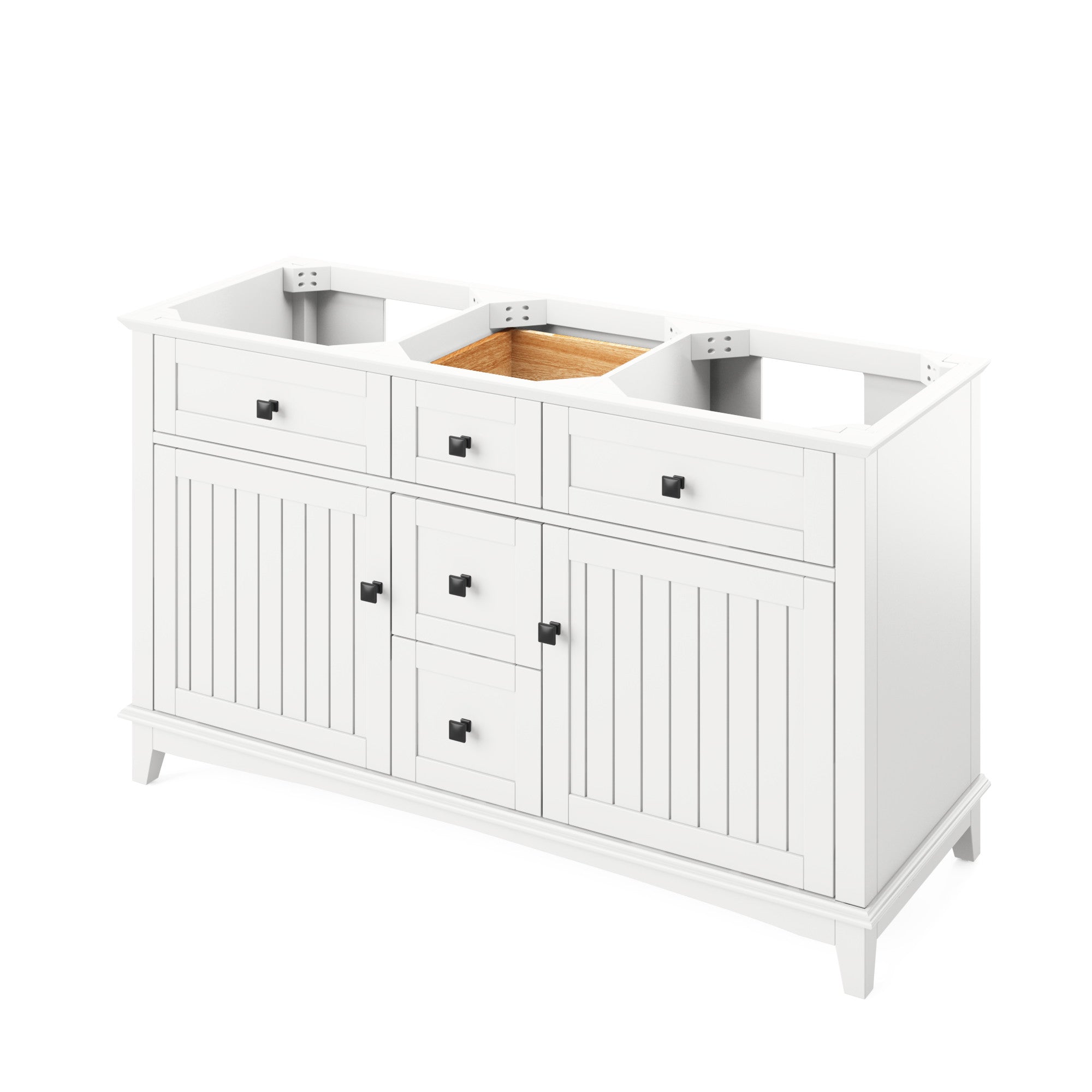 60" White Savino Vanity, double bowl, Black Granite Vanity Top, two undermount rectangle bowls | KitchBath