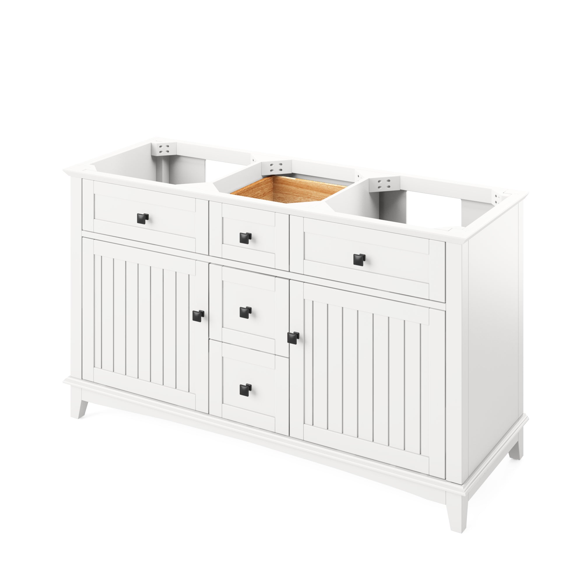 60" White Savino Vanity, double bowl, Steel Grey Cultured Marble Vanity Top, two undermount rectangle bowls | KitchBath