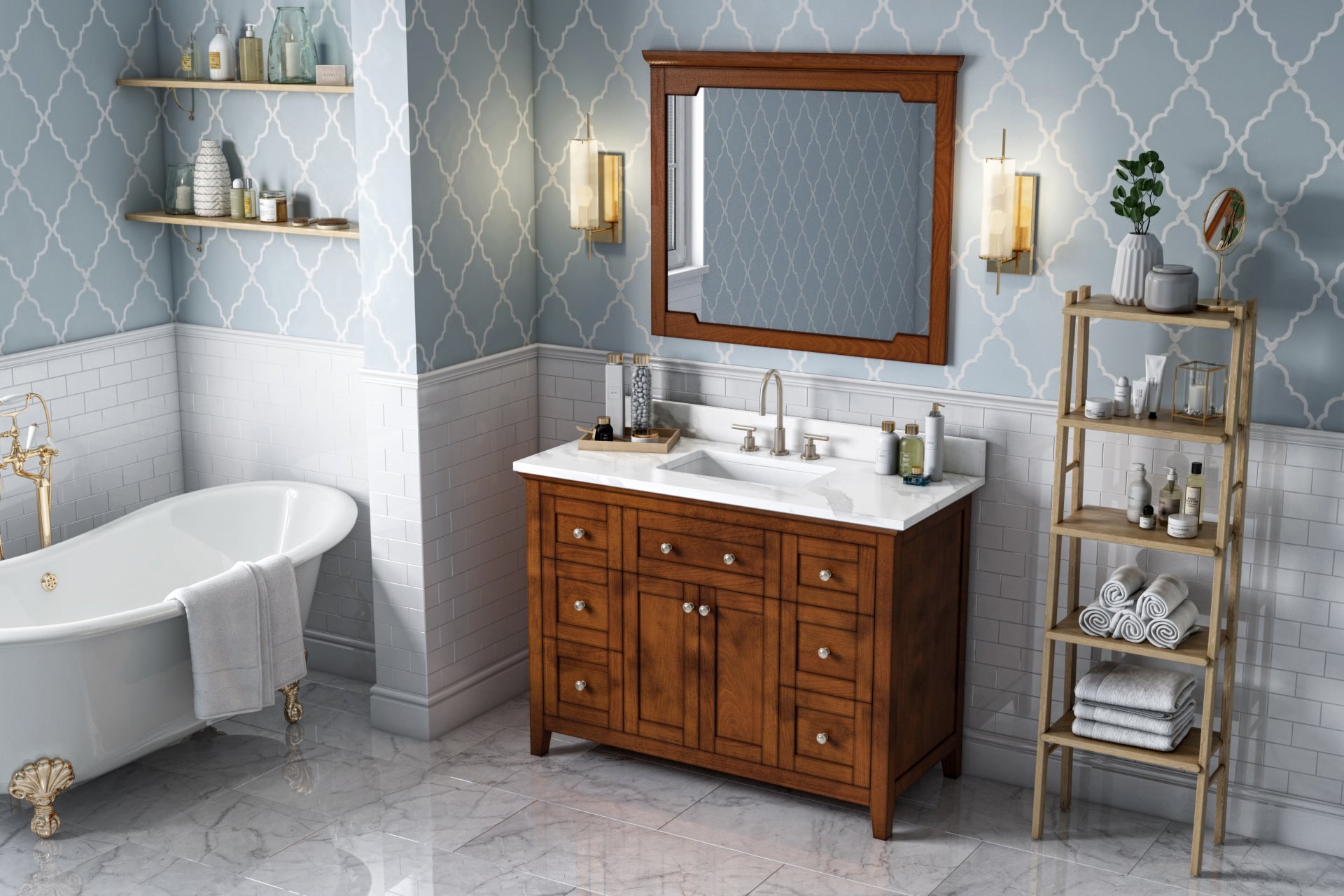 48" Chocolate Chatham Vanity, Calacatta Vienna Quartz Vanity Top, undermount rectangle bowl