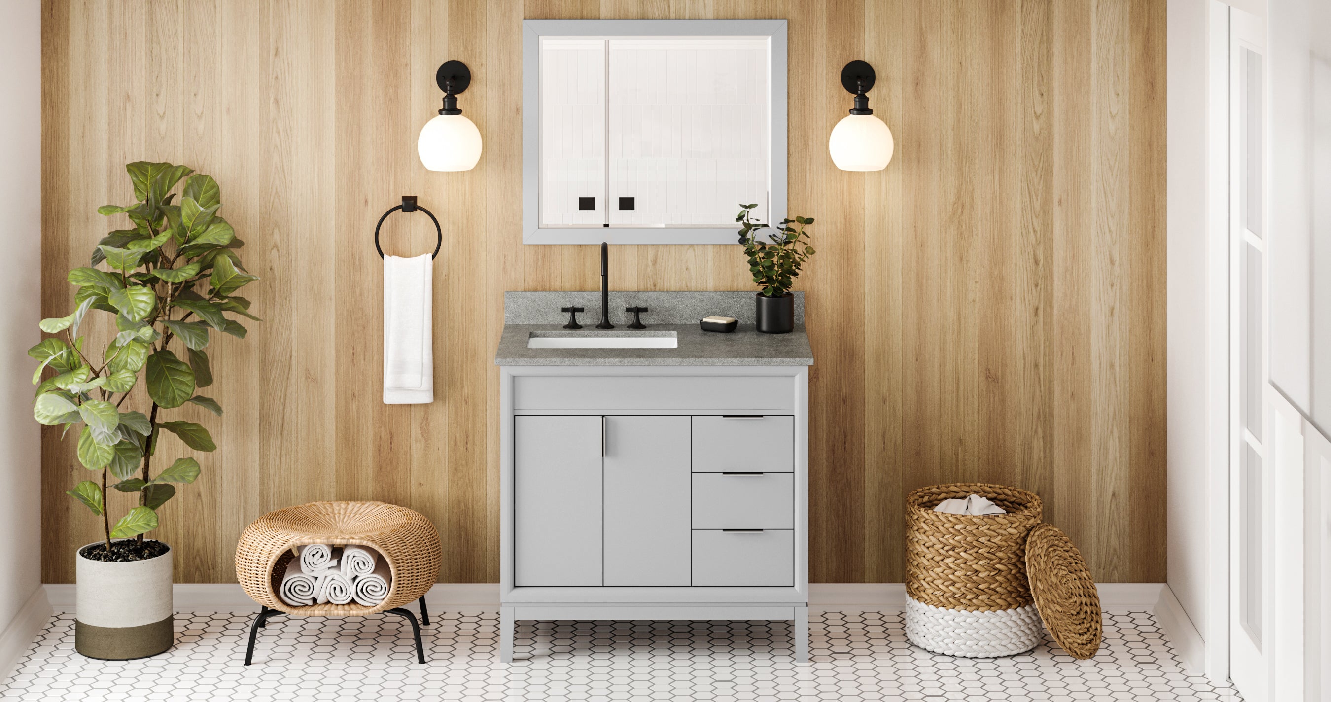 36" Grey Theodora Vanity, left offset, Steel Grey Cultured Marble Vanity Top, undermount rectangle bowl | KitchBath