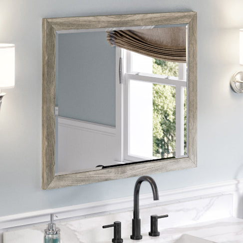 33" W x 1" D x 28" H Weathered Grey Cade mirror | KitchBath